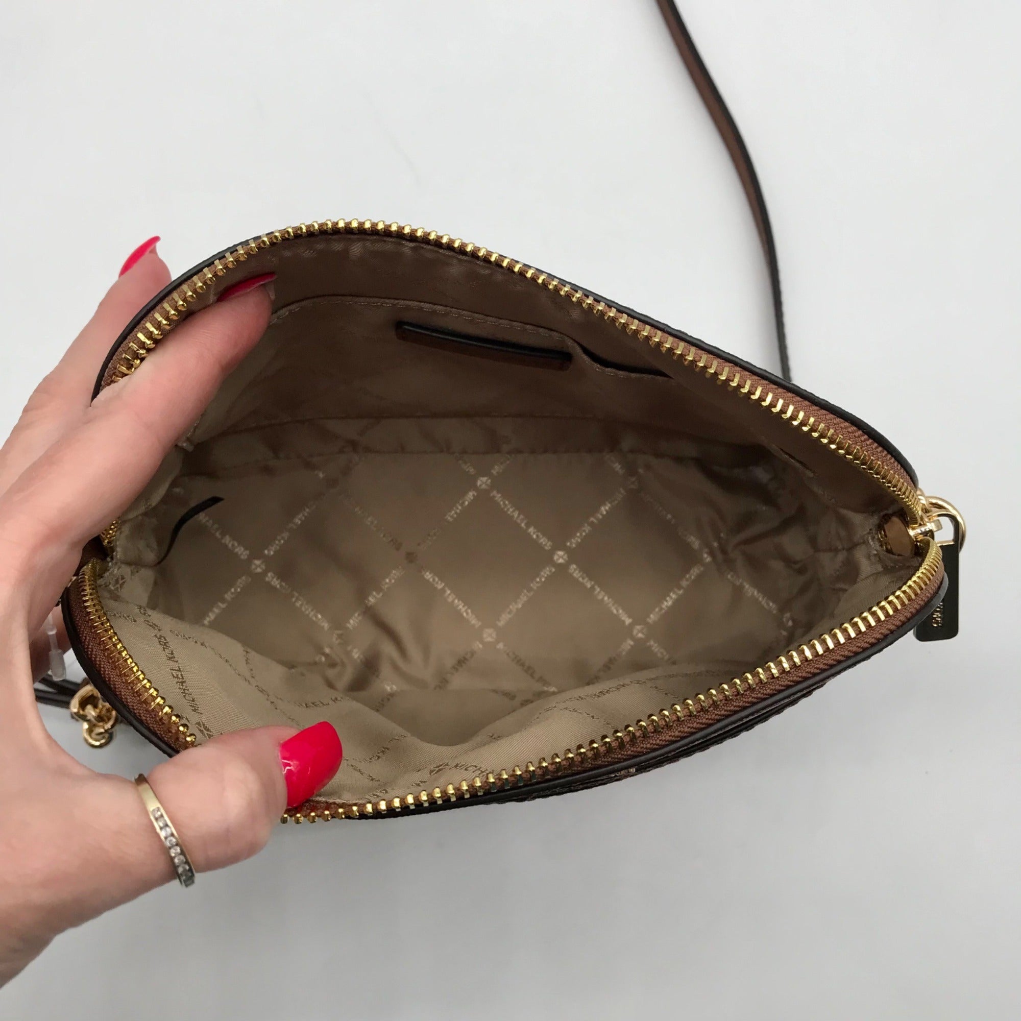 Michael Kors Luggage Brown Saffiano Leather Jet Set Travel Dome Crossbody Bag