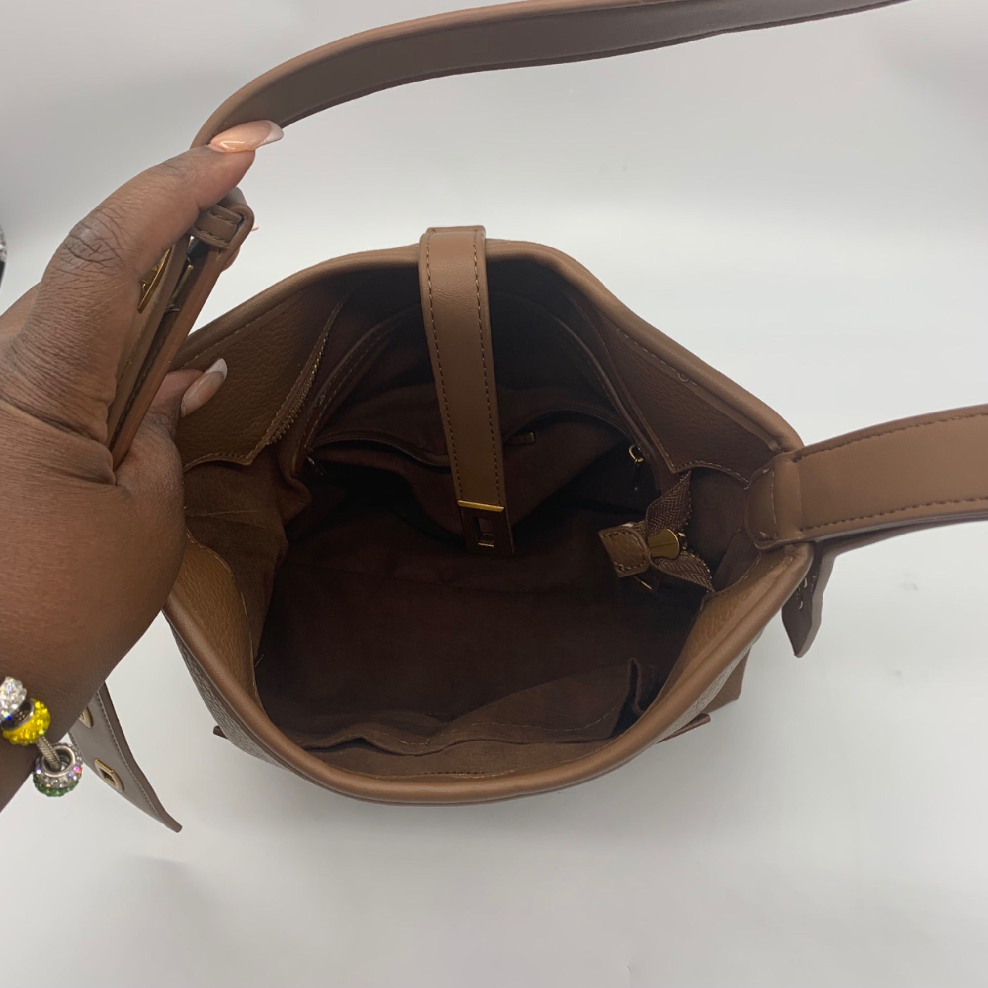 Steve Madden Brown Faux Leather Turn lock Shoulder Bag &amp; Wallet