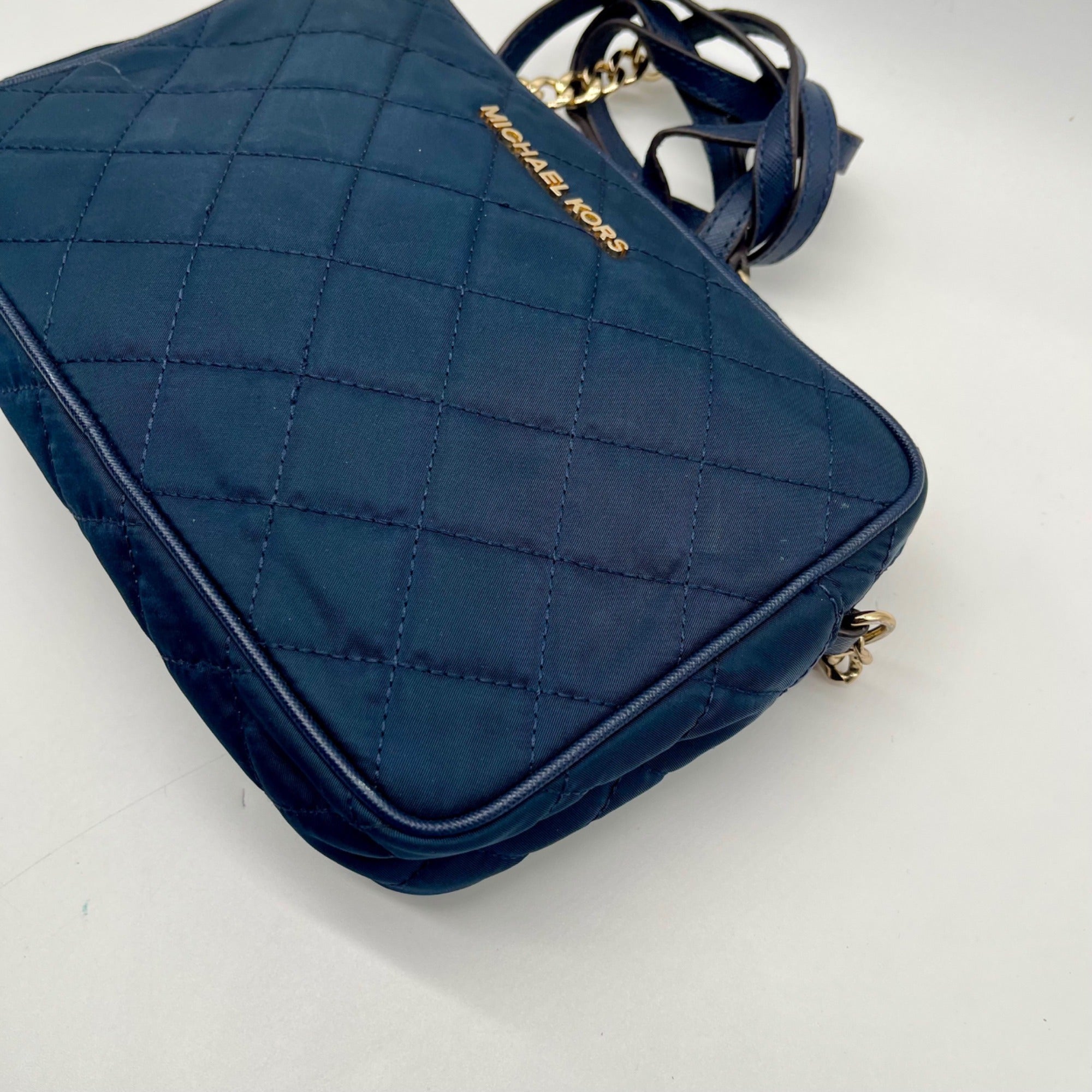 Michael Kors Blue Quilted Nylon Crossbody Bag