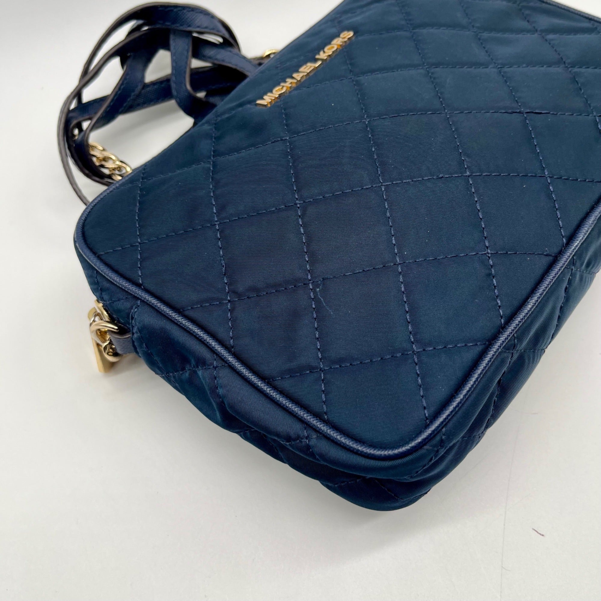 Michael Kors Blue Quilted Nylon Crossbody Bag
