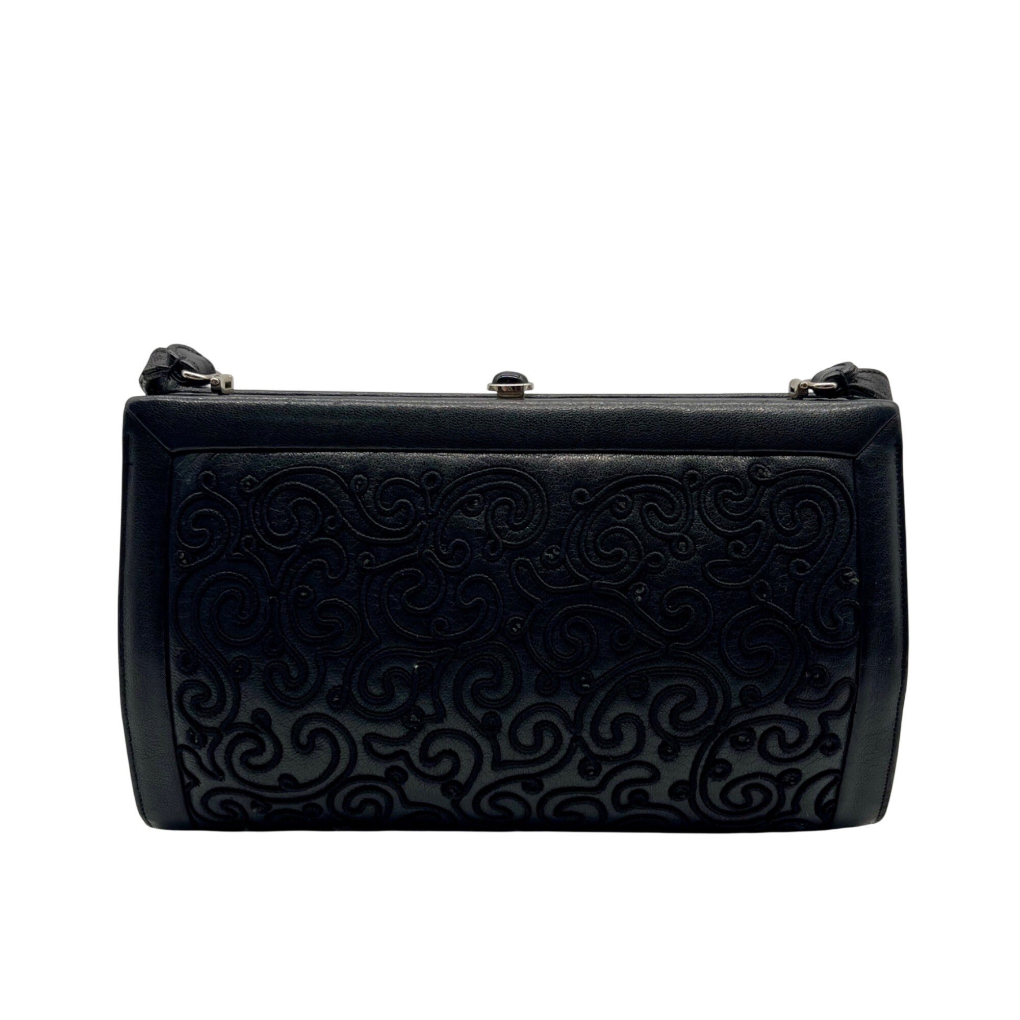 Judith Leiber Black Leather Clutch Shoulder Bag