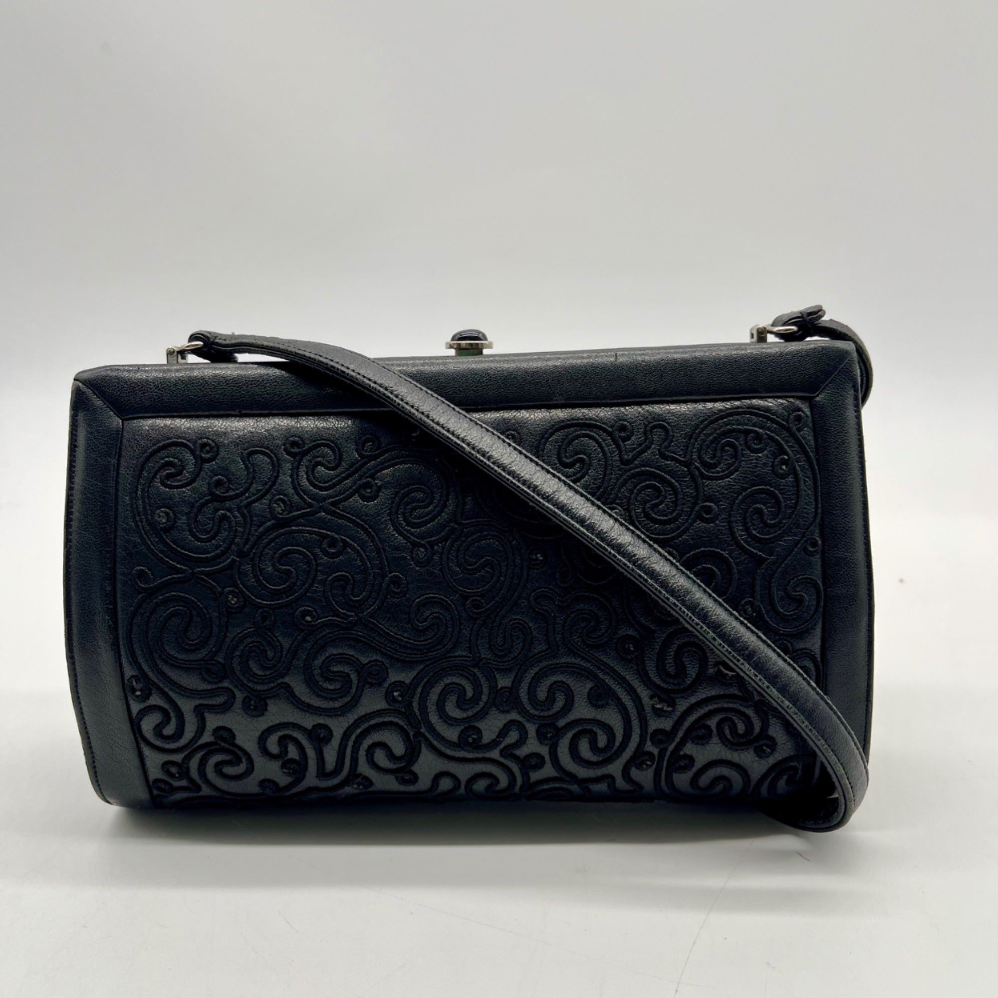 Judith Leiber Black Leather Clutch Shoulder Bag