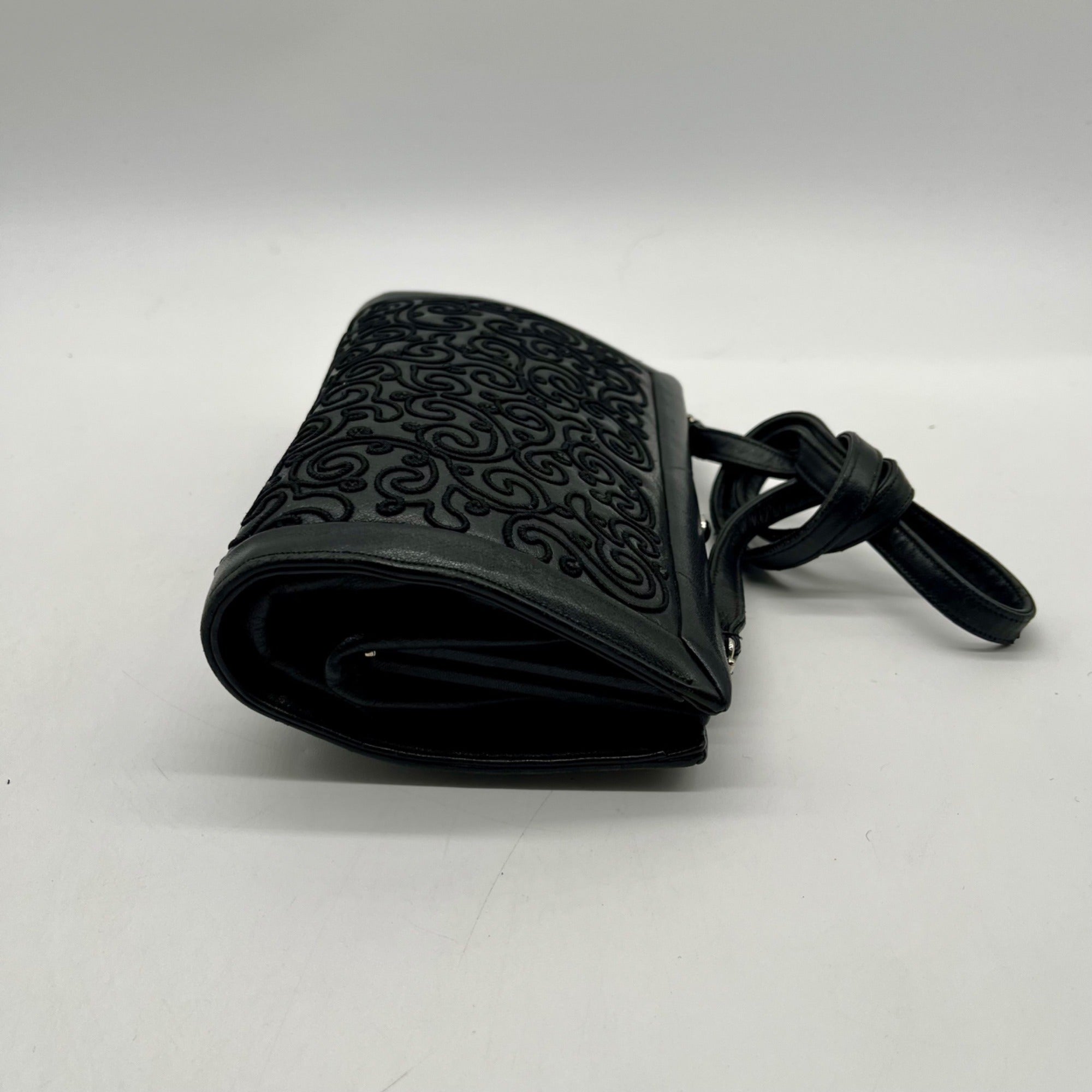 Judith Leiber Black Leather Clutch Shoulder Bag