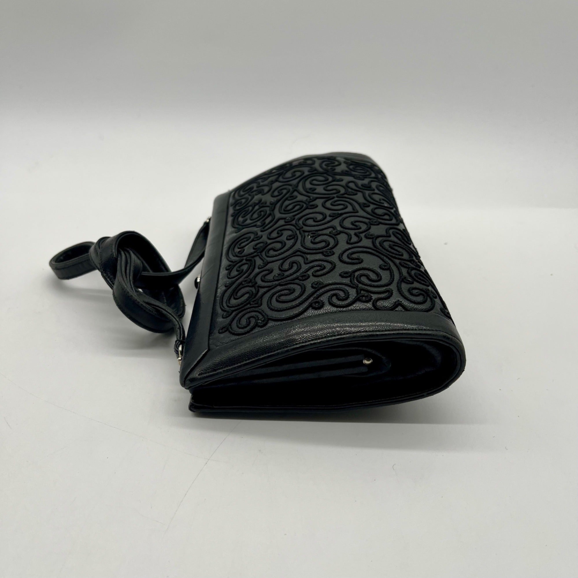 Judith Leiber Black Leather Clutch Shoulder Bag