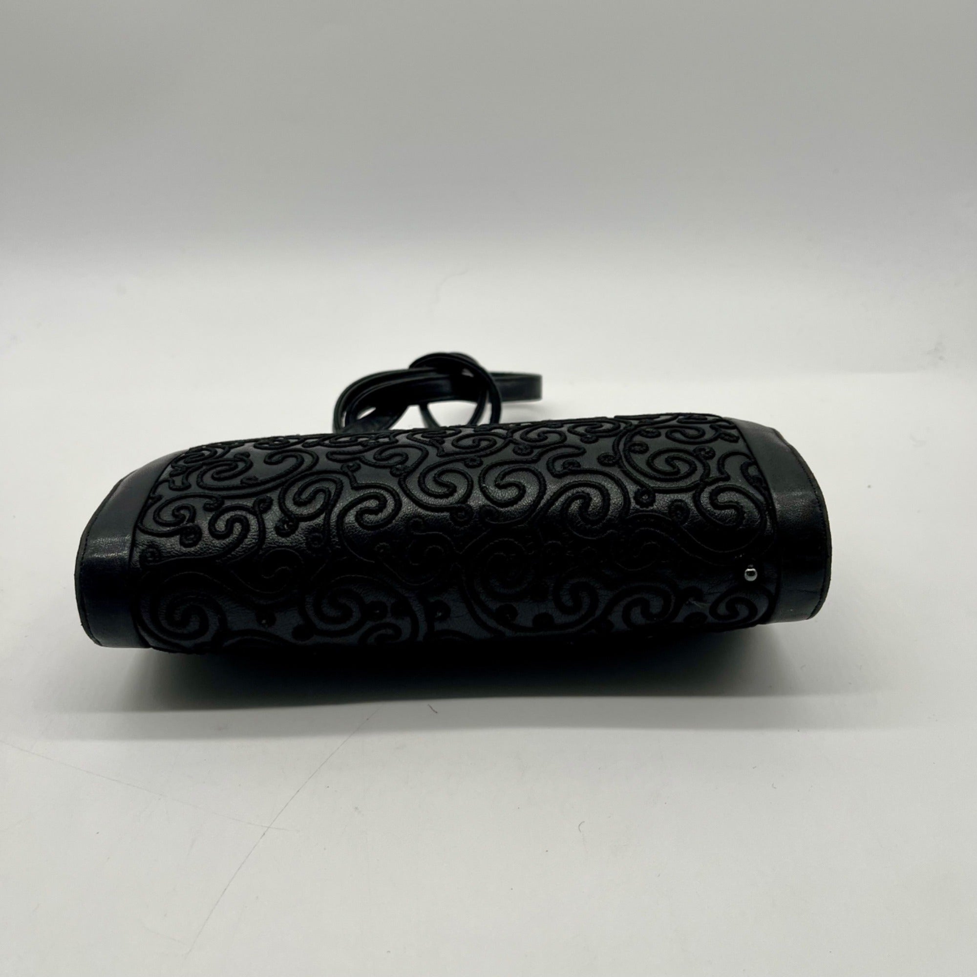 Judith Leiber Black Leather Clutch Shoulder Bag