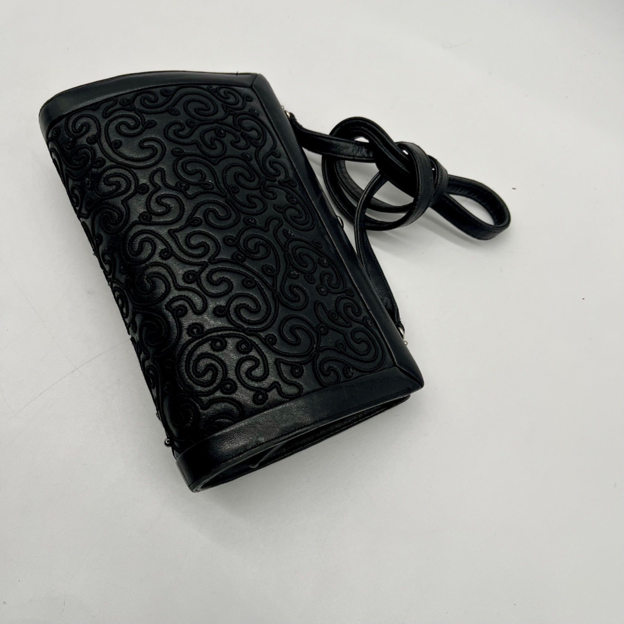 Judith Leiber Black Leather Clutch Shoulder Bag