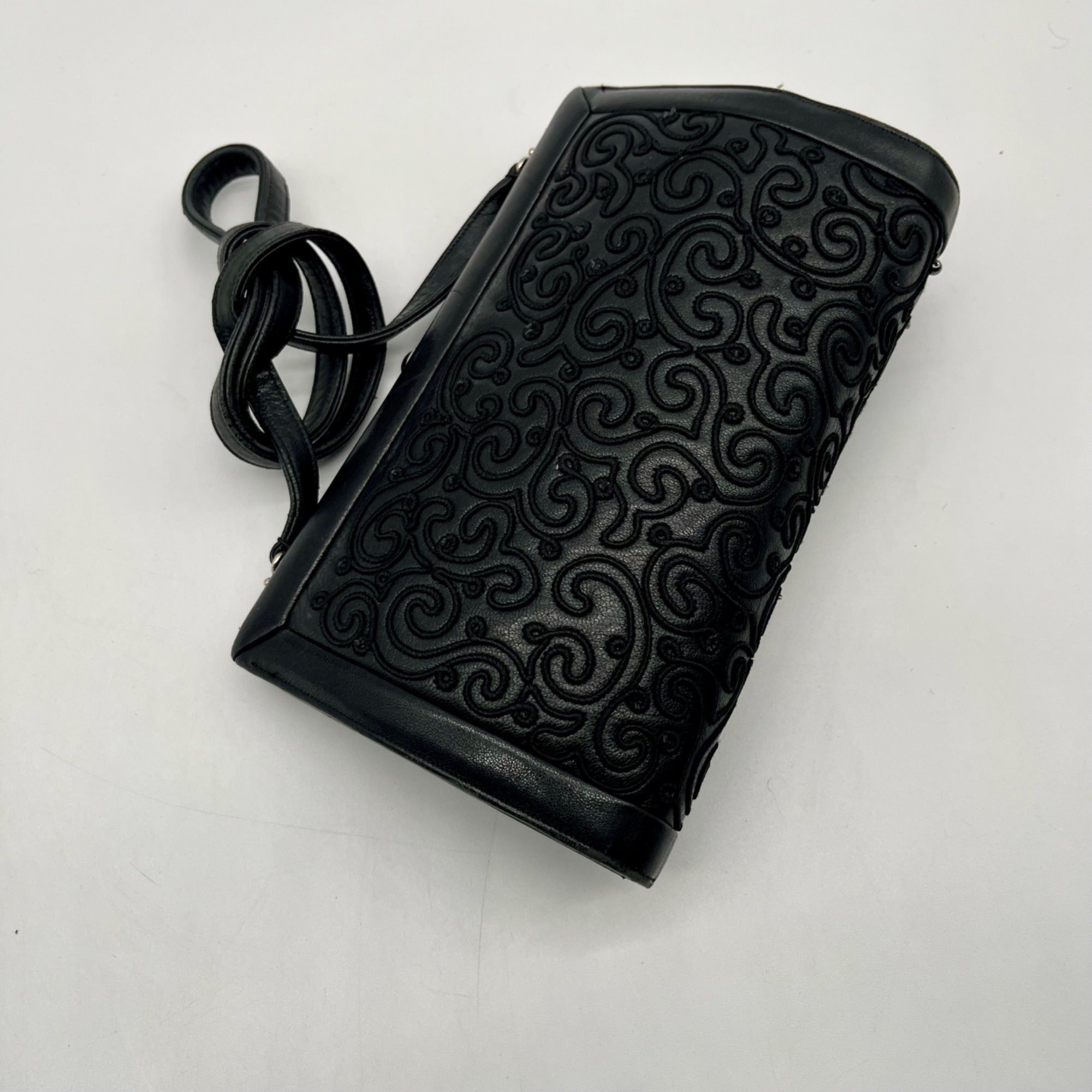 Judith Leiber Black Leather Clutch Shoulder Bag