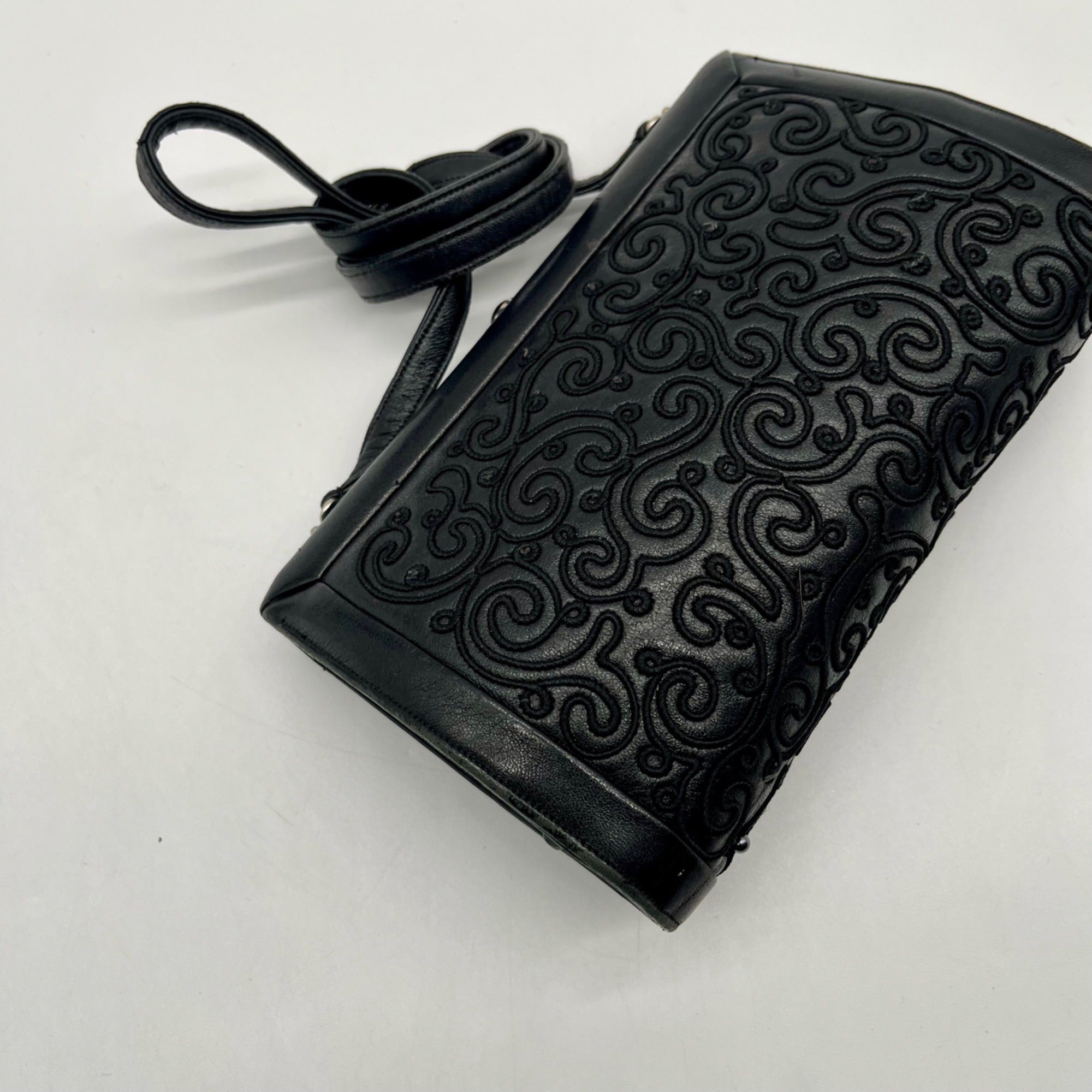 Judith Leiber Black Leather Clutch Shoulder Bag