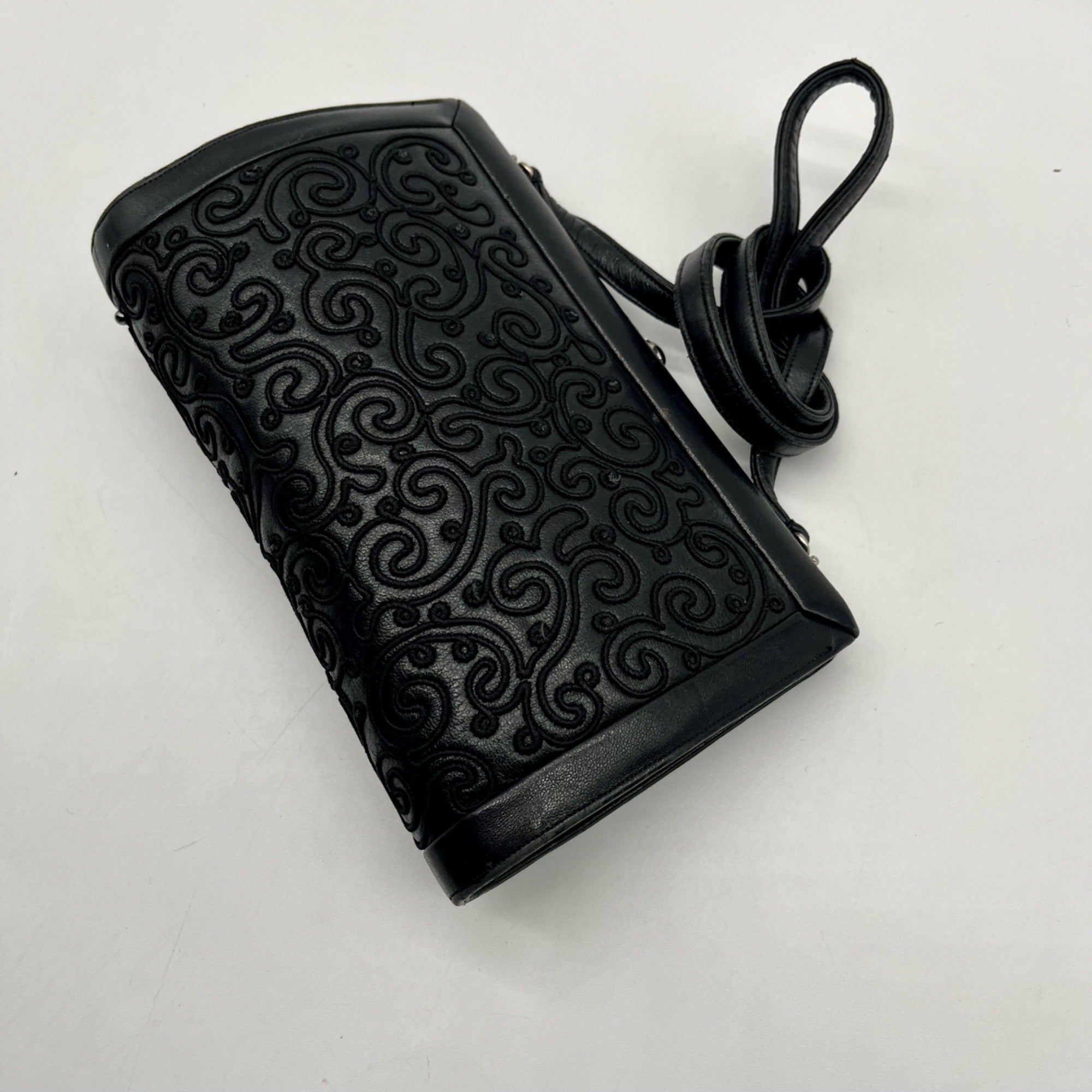 Judith Leiber Black Leather Clutch Shoulder Bag
