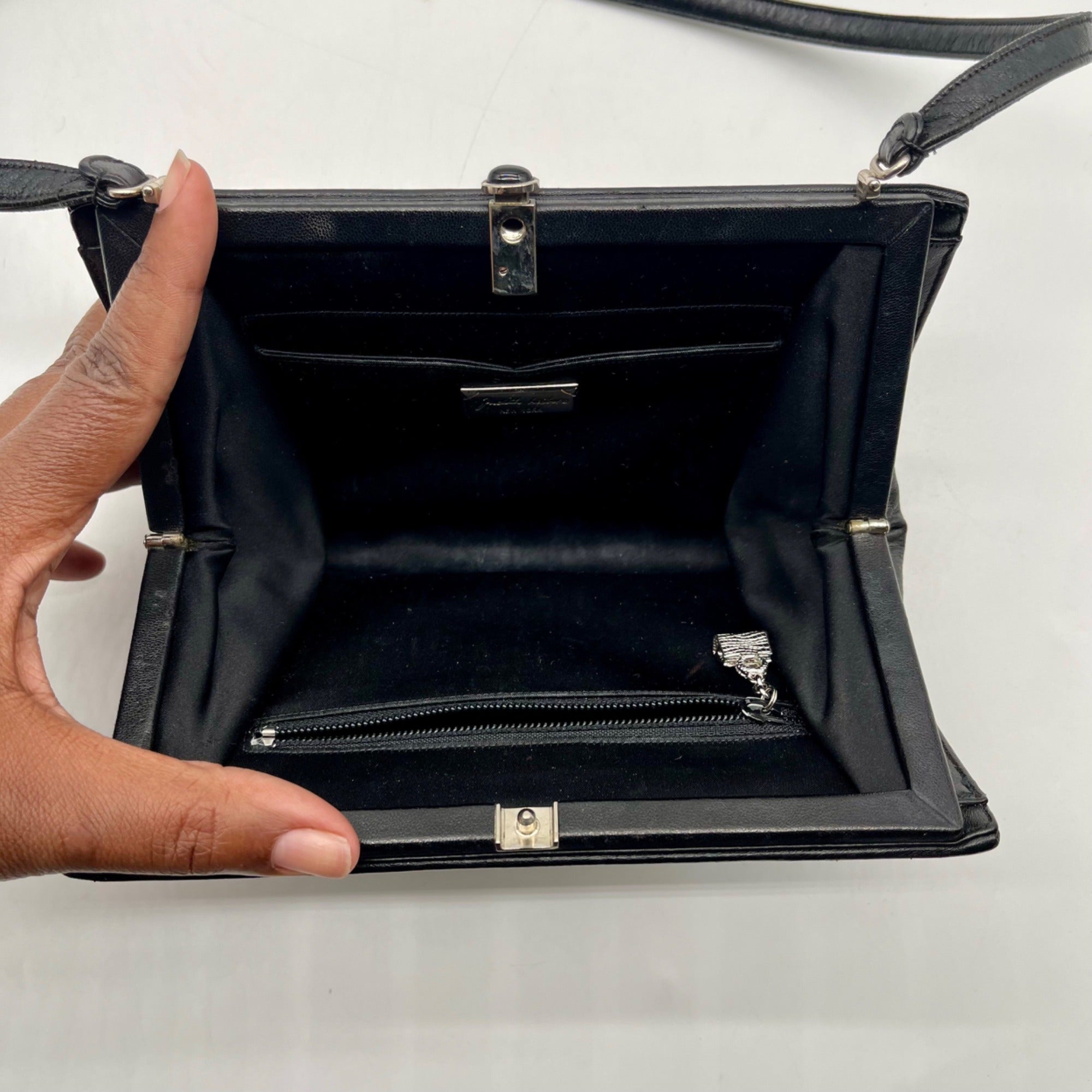 Judith Leiber Black Leather Clutch Shoulder Bag