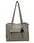 The Sak Gray Leather Tote Bag With Decorative Turquoise Stone Charm