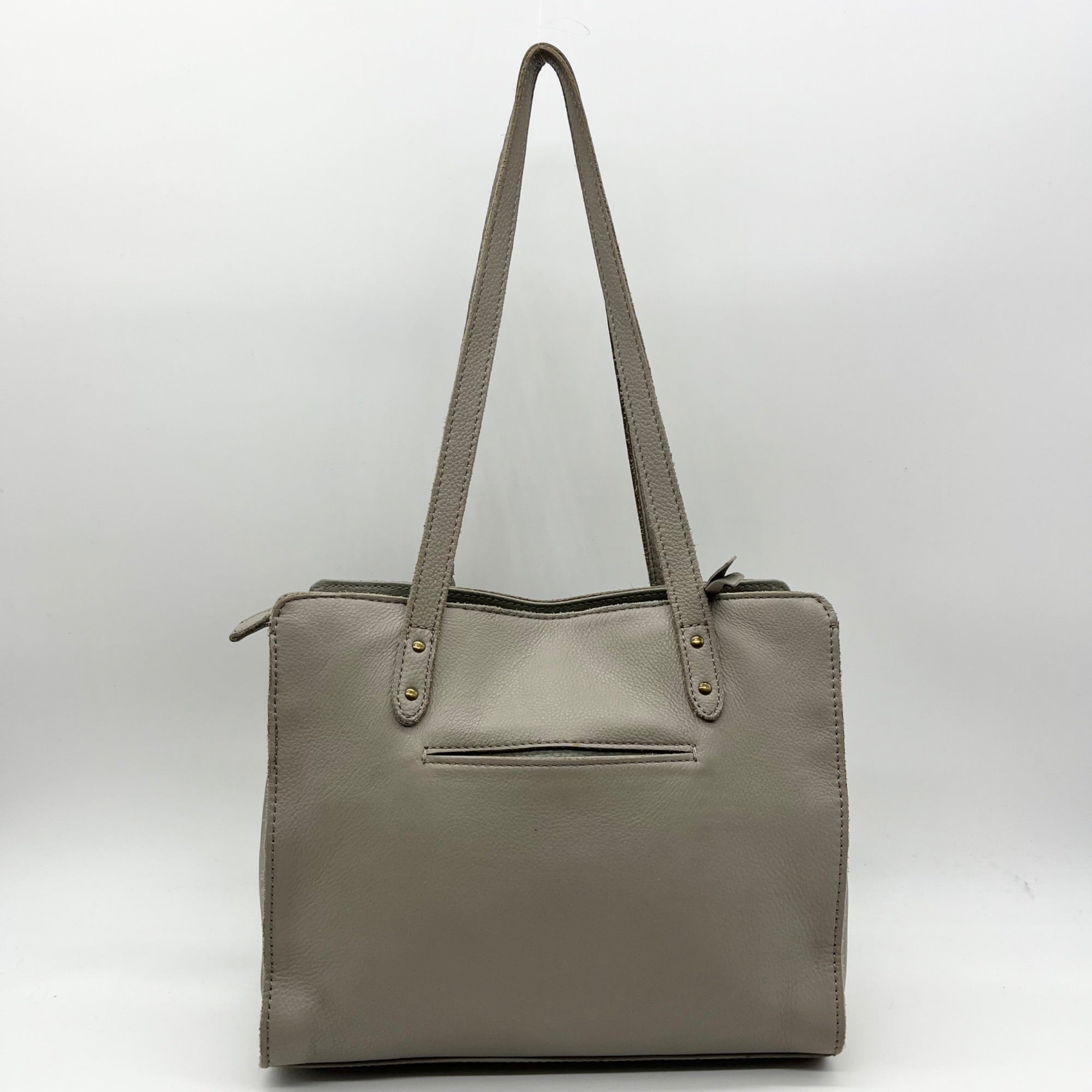 The Sak Gray Leather Tote Bag With Decorative Turquoise Stone Charm