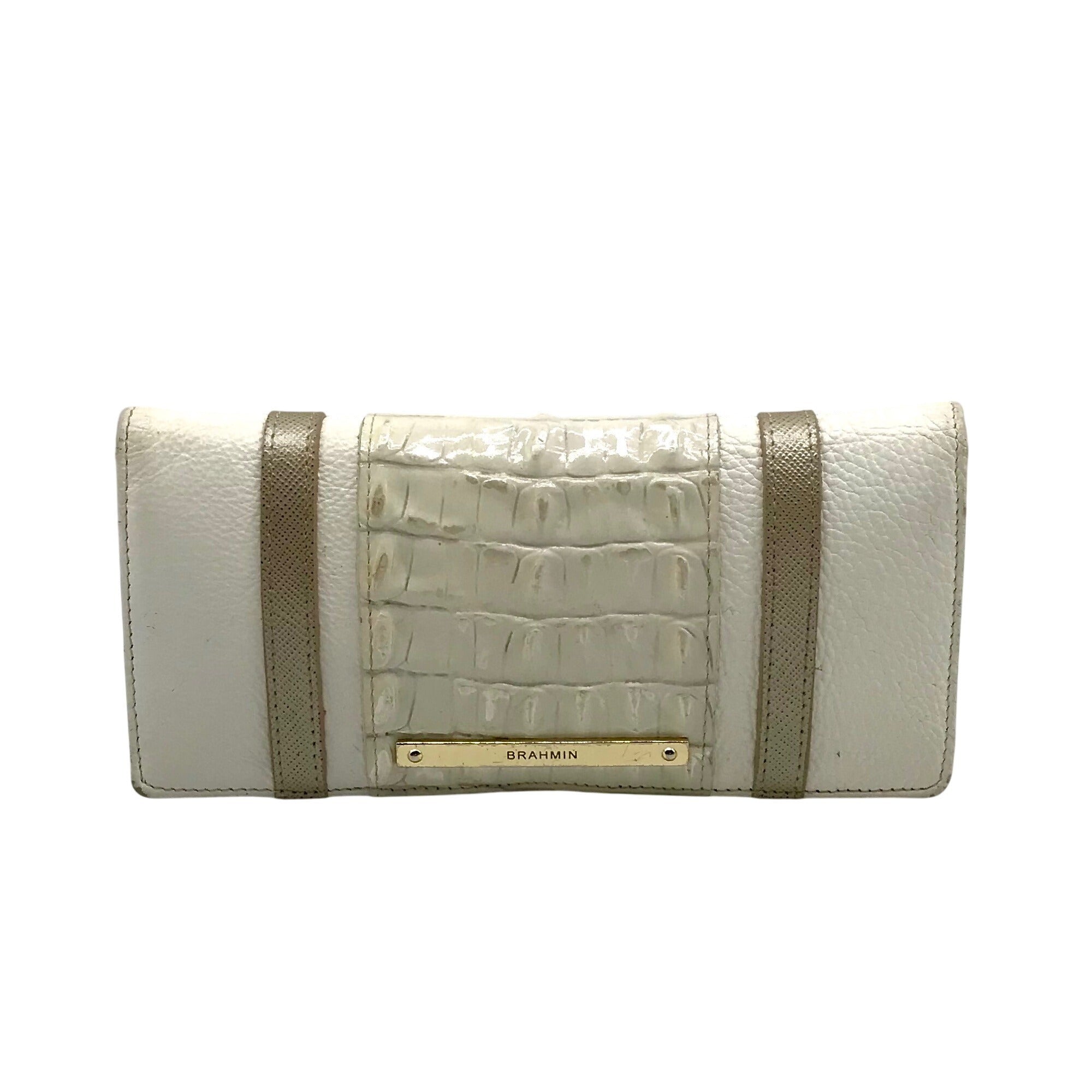 Brahmin White &amp; Macaroon Lady Vineyard Croc-Embossed Leather Melbourne Wallet