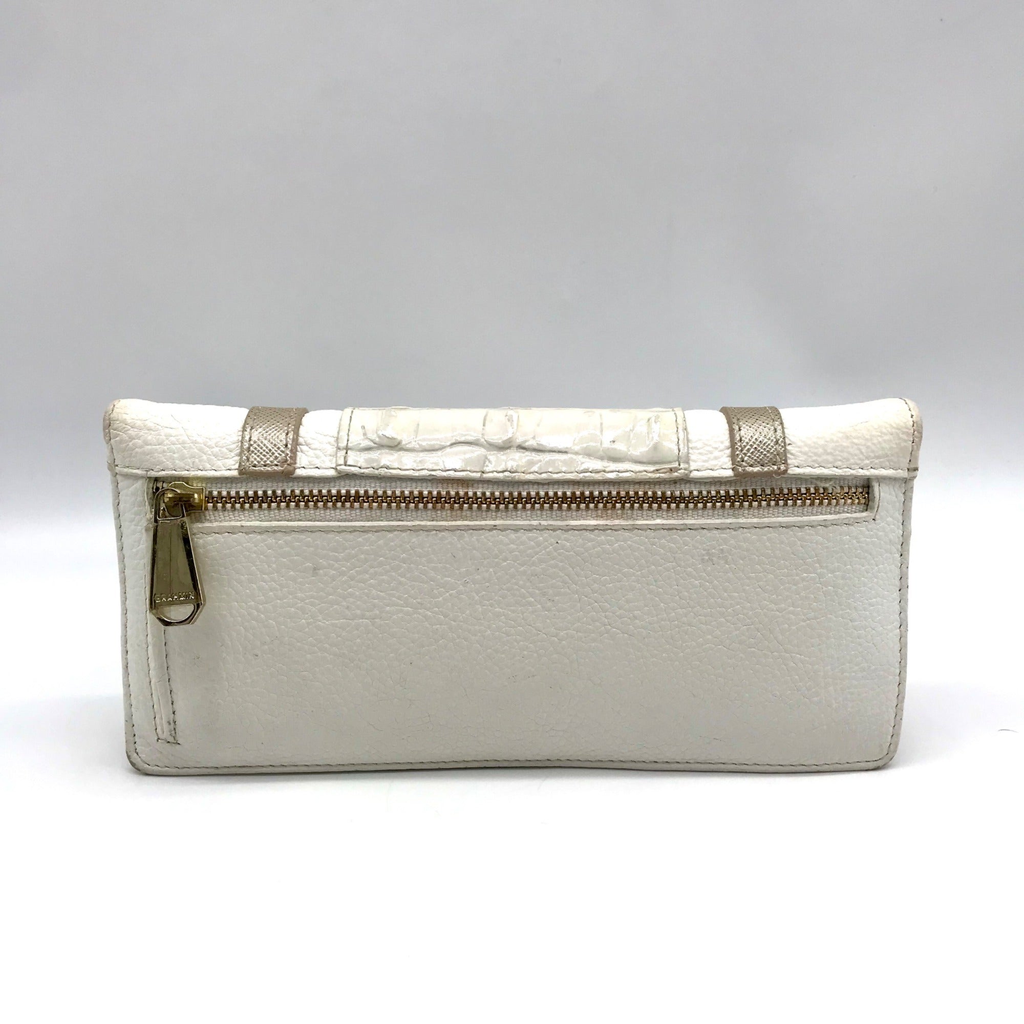 Brahmin White &amp; Macaroon Lady Vineyard Croc-Embossed Leather Melbourne Wallet