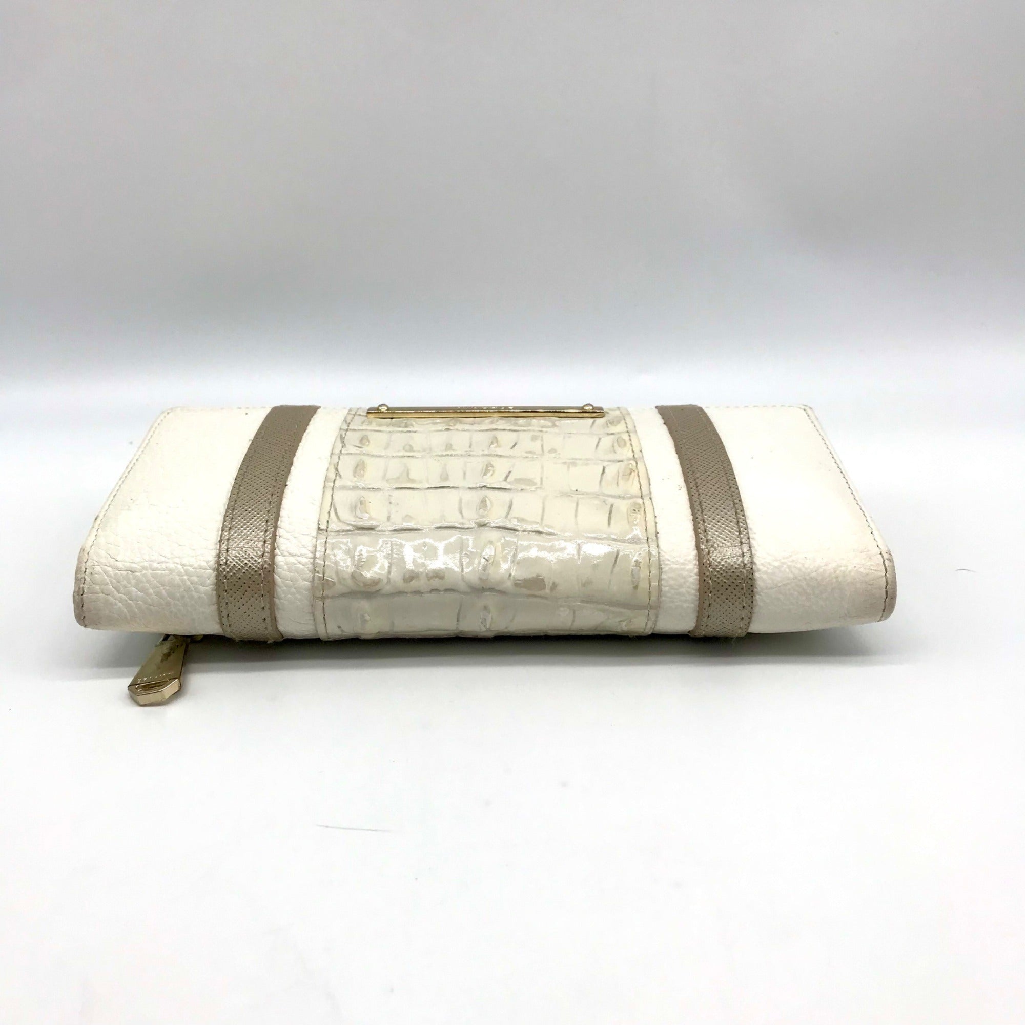 Brahmin White &amp; Macaroon Lady Vineyard Croc-Embossed Leather Melbourne Wallet