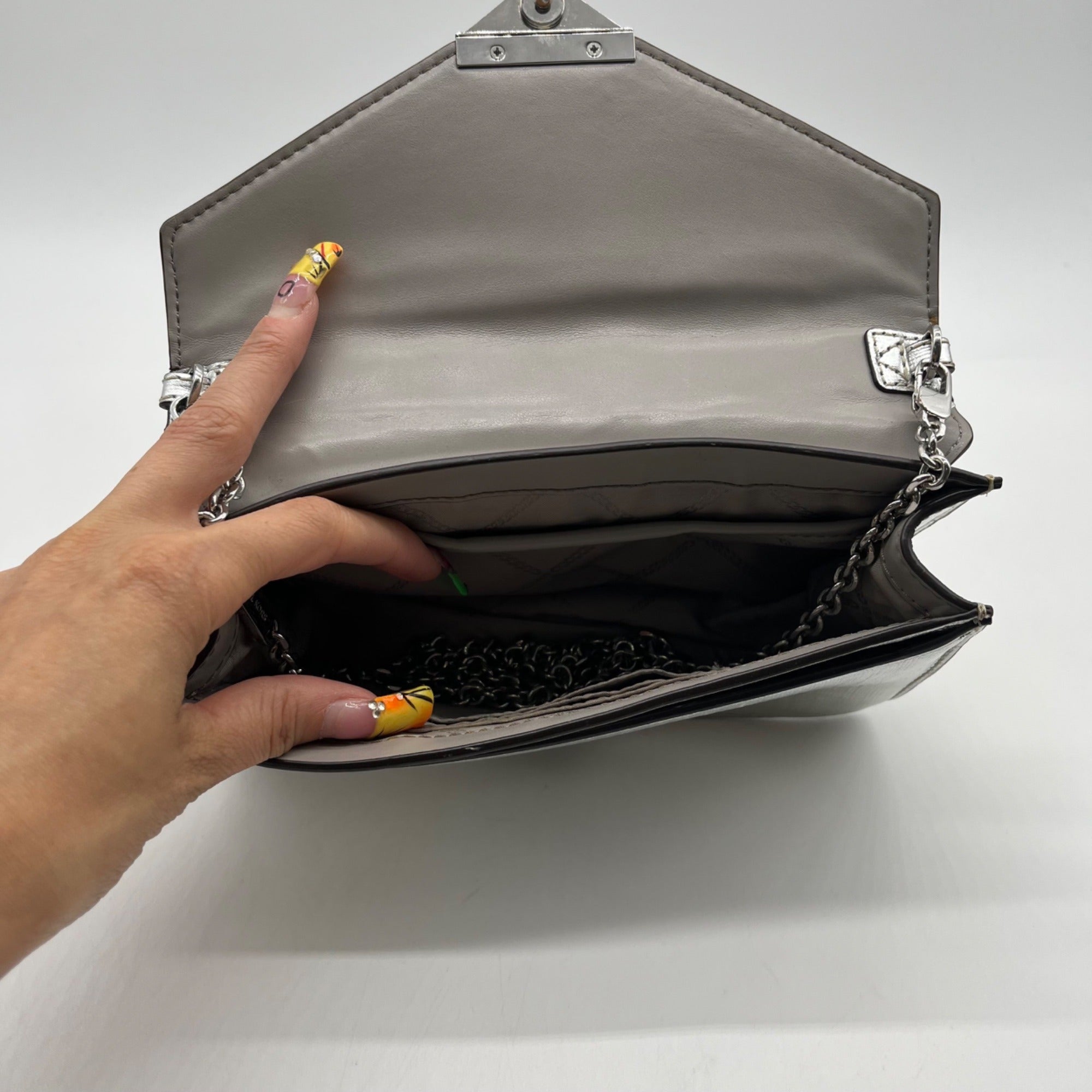Silver Michael Kors Grace Envelope Clutch Bag