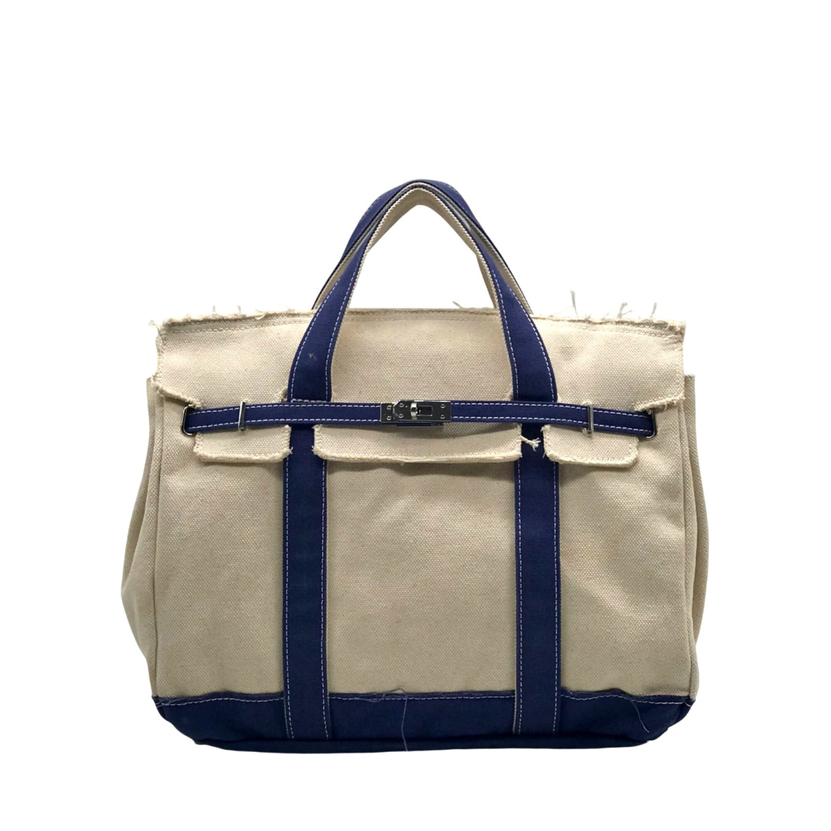 Sunwin Cream &amp; Blue Canvas Tote Bag