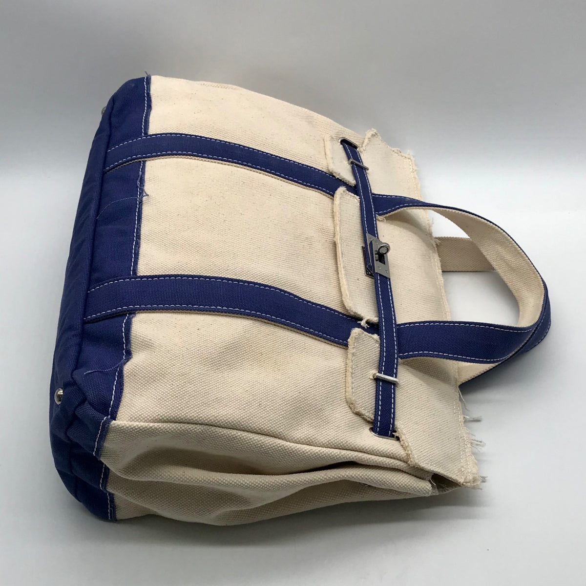 Sunwin Cream &amp; Blue Canvas Tote Bag