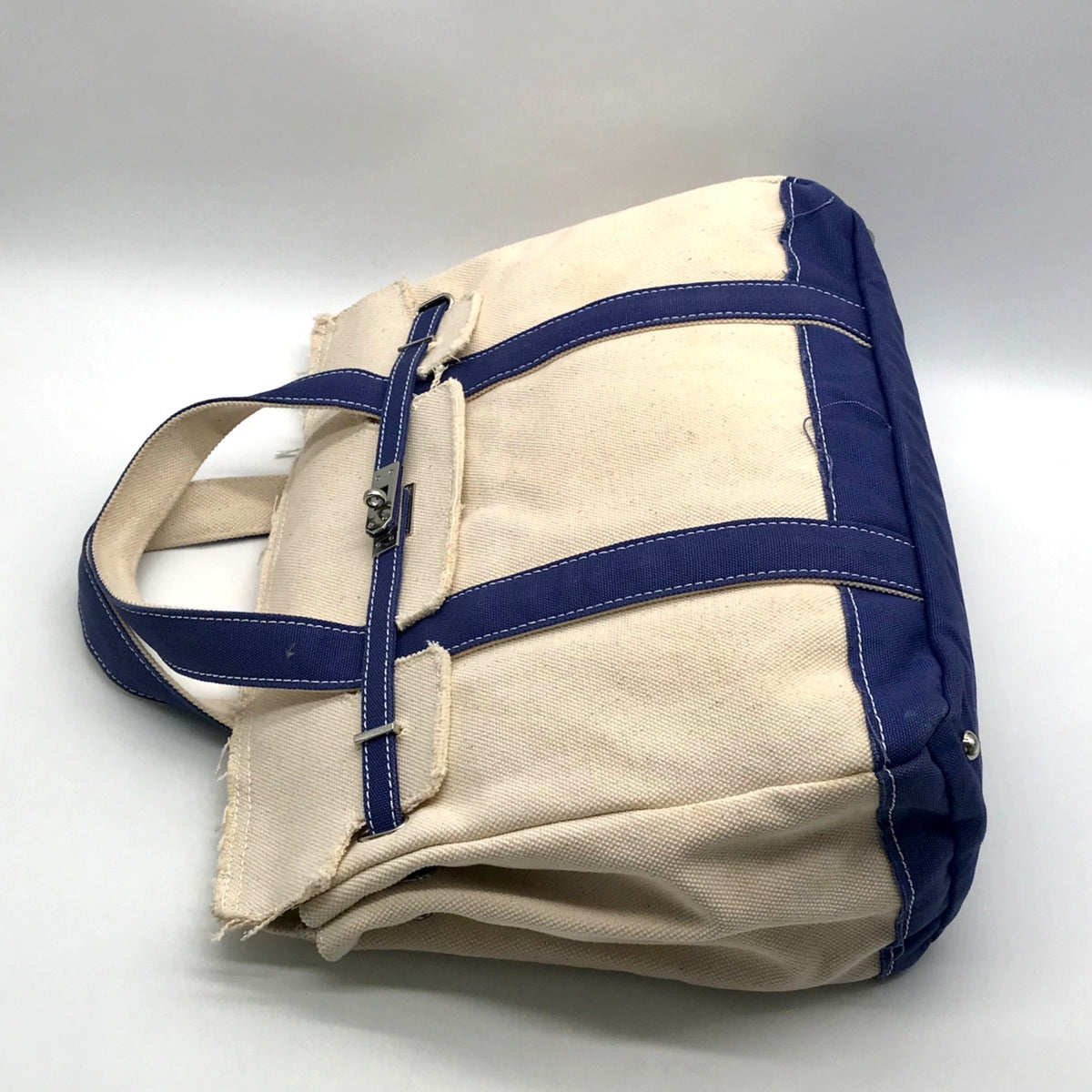 Sunwin Cream &amp; Blue Canvas Tote Bag