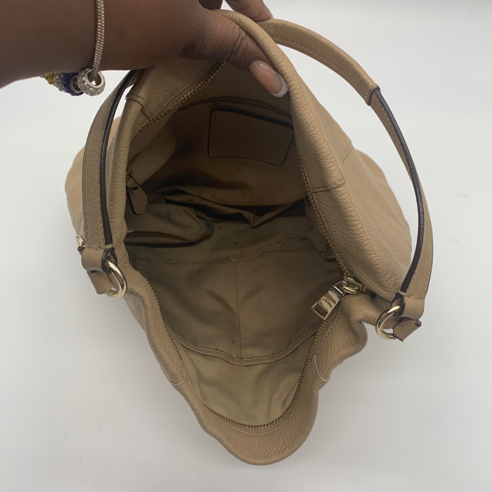 Coach Camel Brown Pebbled Leather Isabelle Shoulder Bag