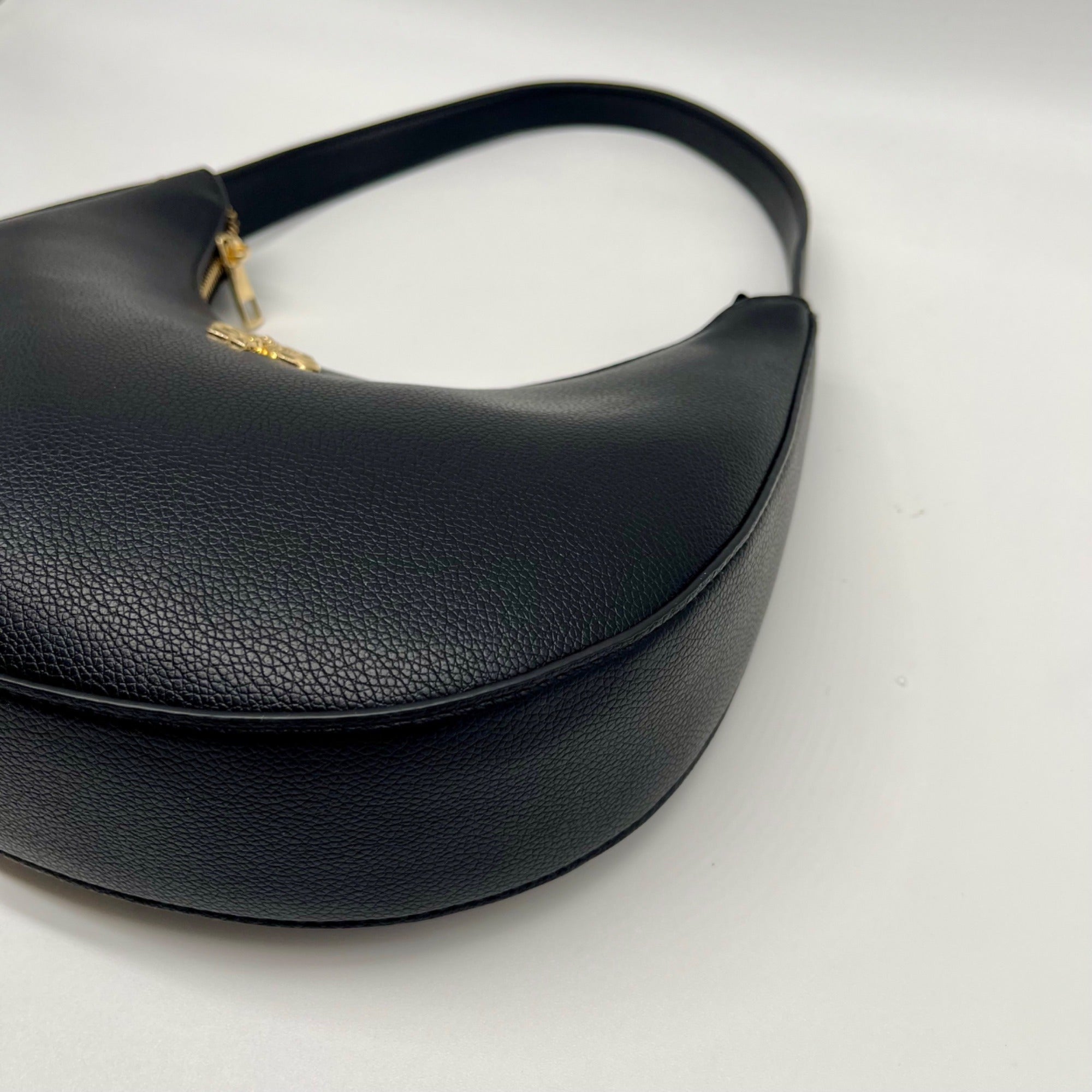 Like Dreams Black Faux Leather Noemie Half Moon Shoulder Bag