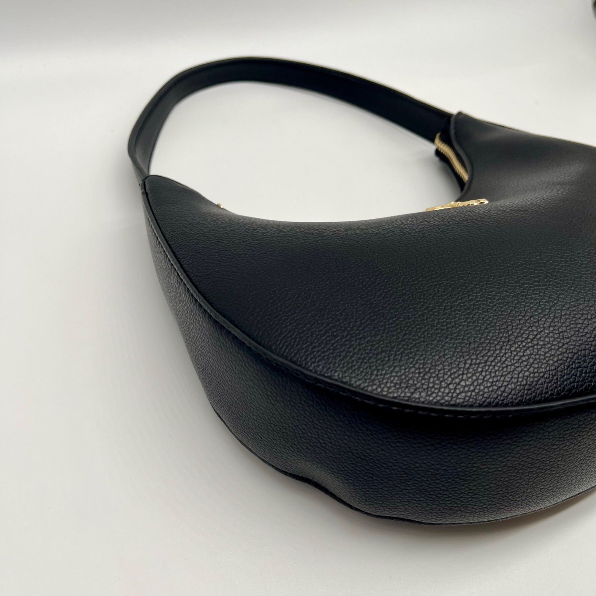 Like Dreams Black Faux Leather Noemie Half Moon Shoulder Bag