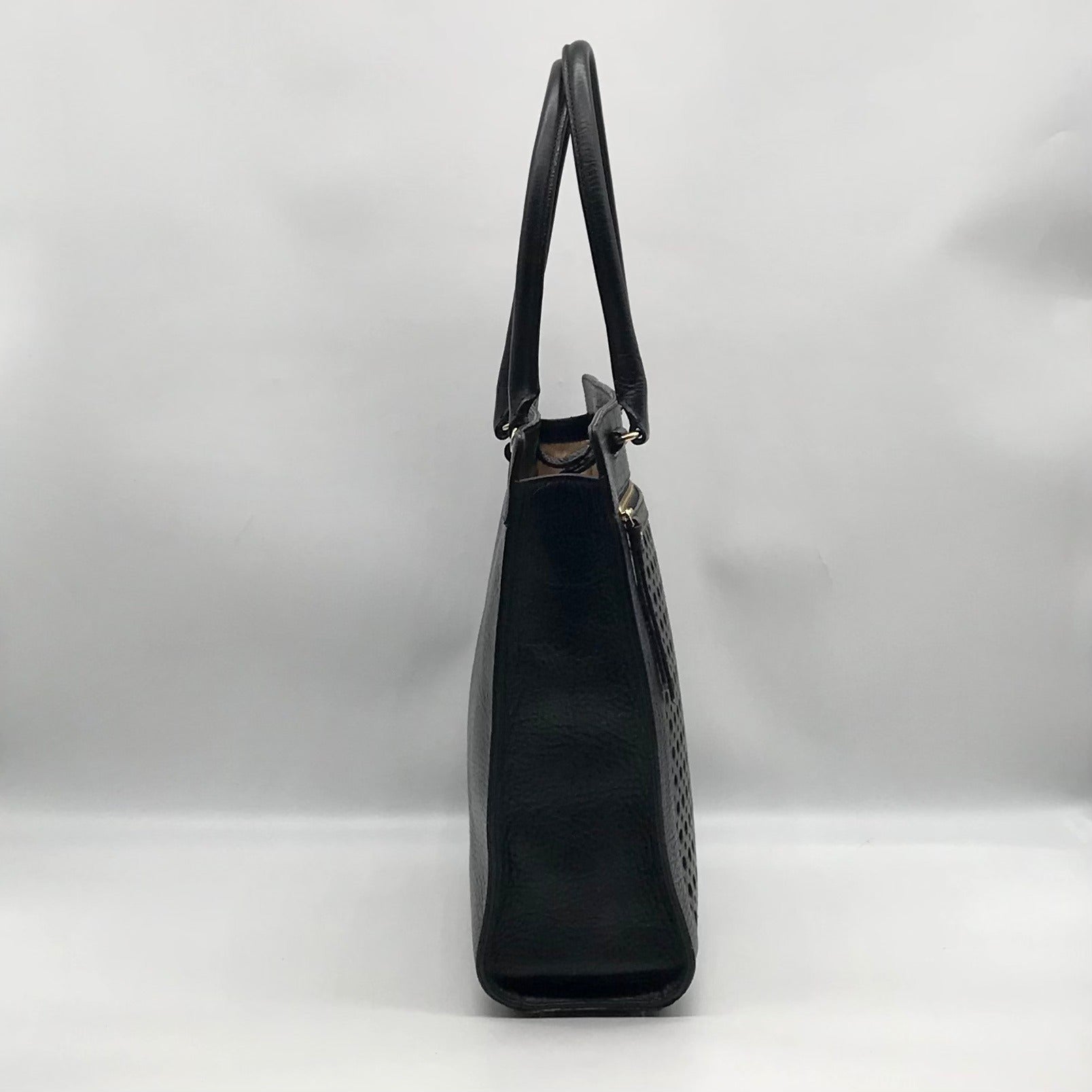 Kate Spade Black Pebbled Leather Lynne Bubbles Perforated Perri Lane Tote Bag