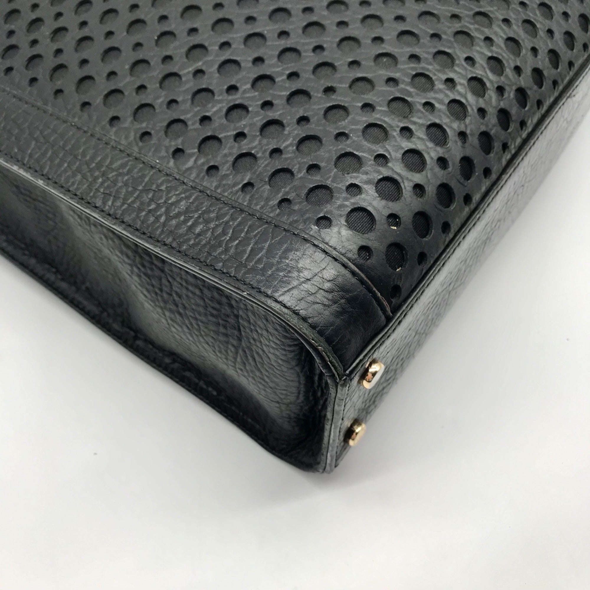 Kate Spade Black Pebbled Leather Lynne Bubbles Perforated Perri Lane Tote Bag