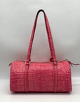 Brahmin Pink Croc Embossed Leather Nile Barrel Shoulder Bag