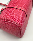 Brahmin Pink Croc Embossed Leather Nile Barrel Shoulder Bag