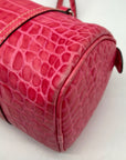 Brahmin Pink Croc Embossed Leather Nile Barrel Shoulder Bag