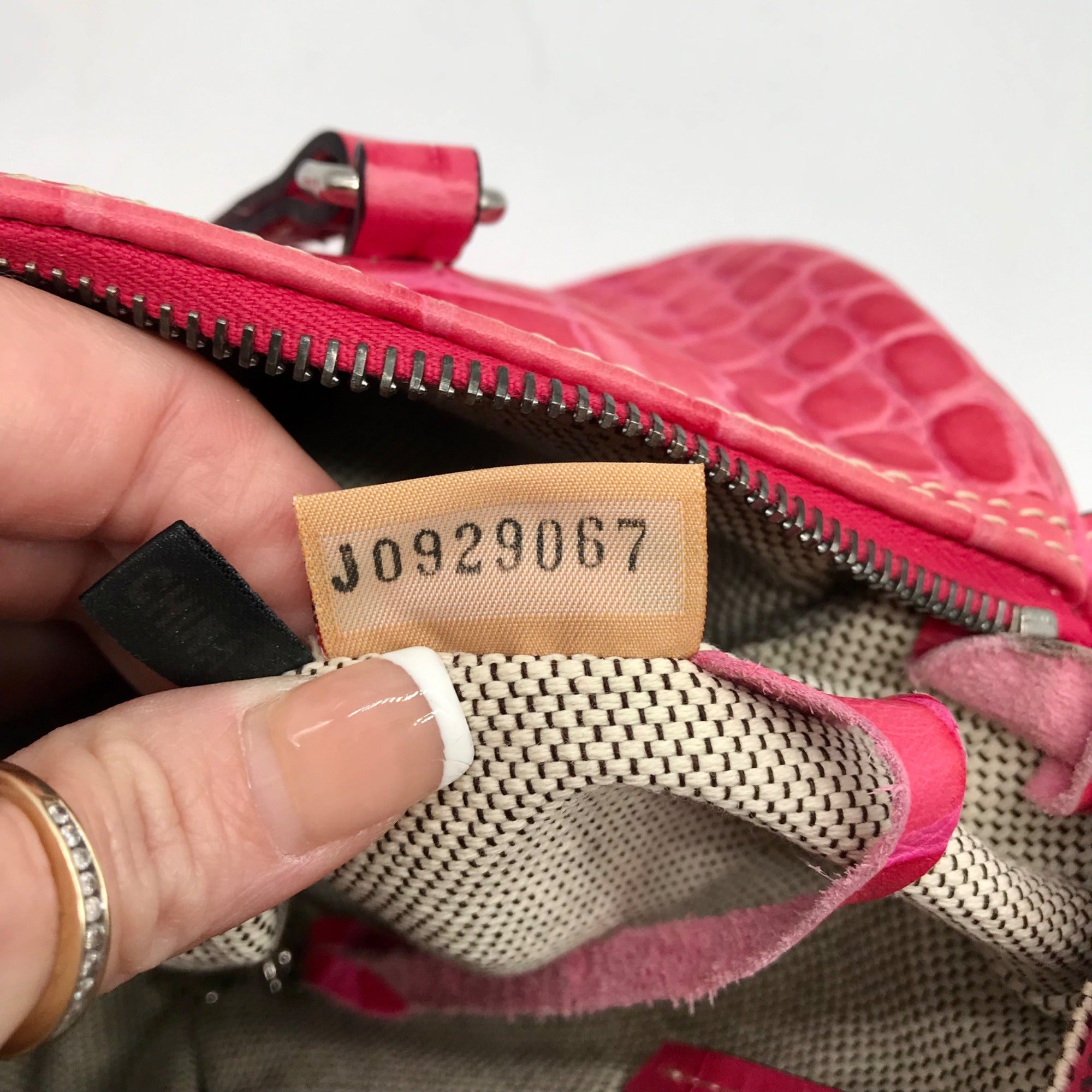 Brahmin Pink Croc Embossed Leather Nile Barrel Shoulder Bag