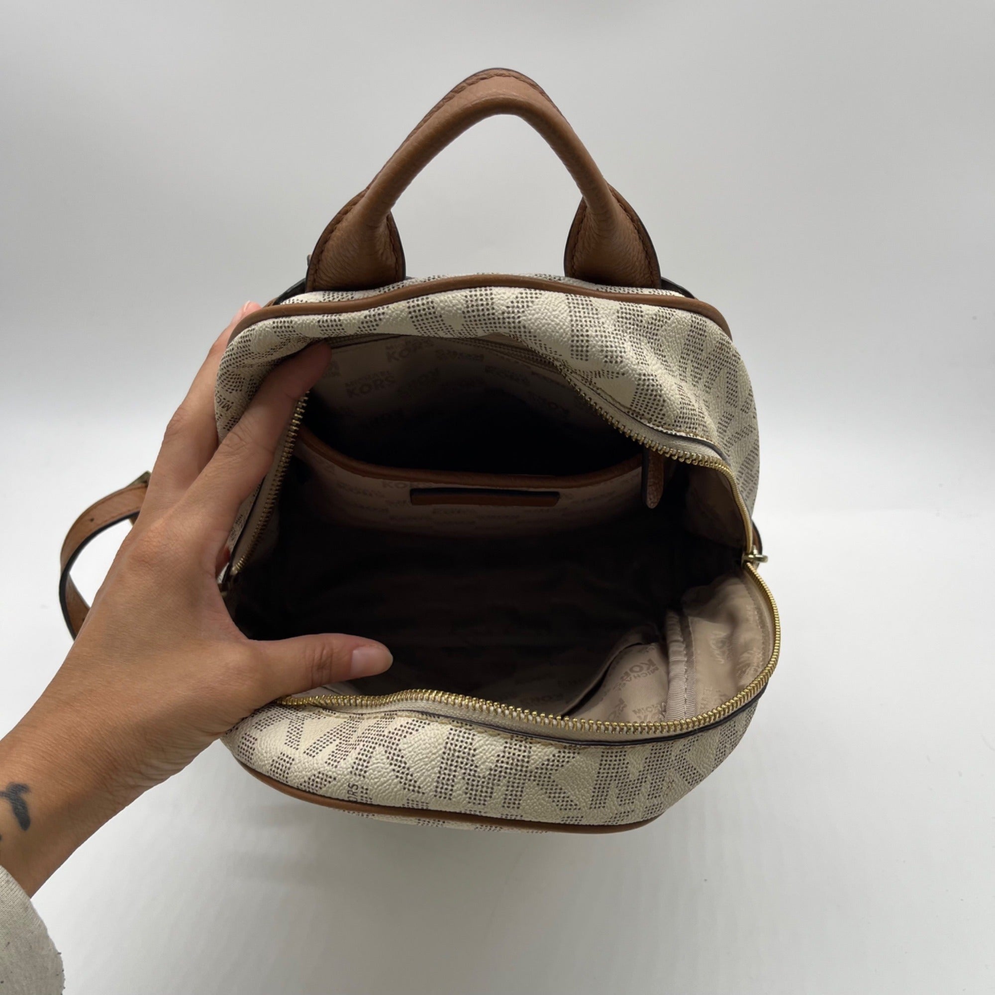 Michael Kors Cream Monogram Print Abbey Backpack