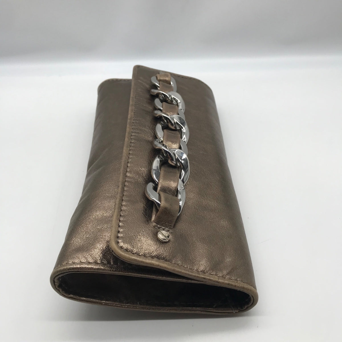 Michael Kors Metallic Light Gold Leather Chain Clutch