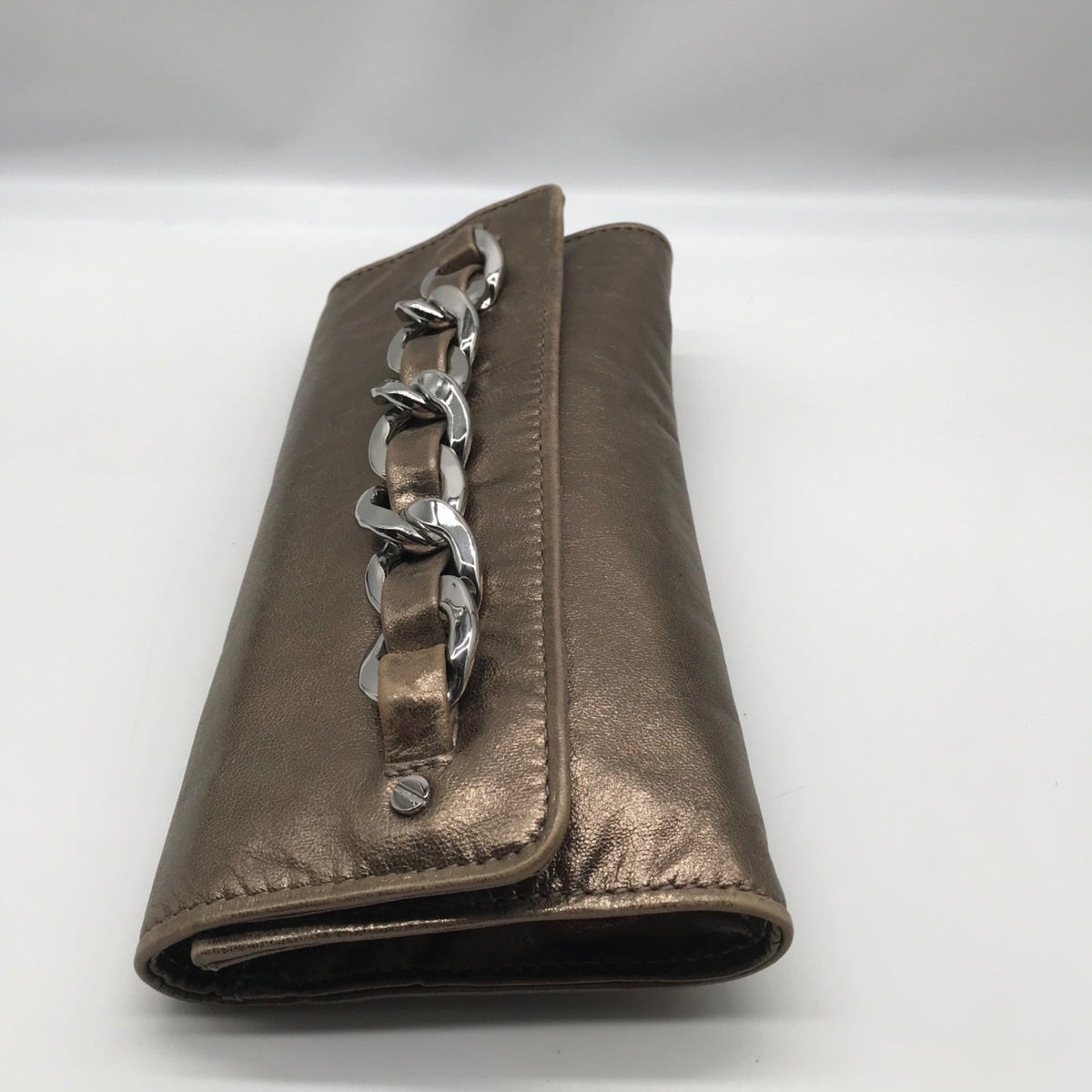 Michael Kors Metallic Light Gold Leather Chain Clutch