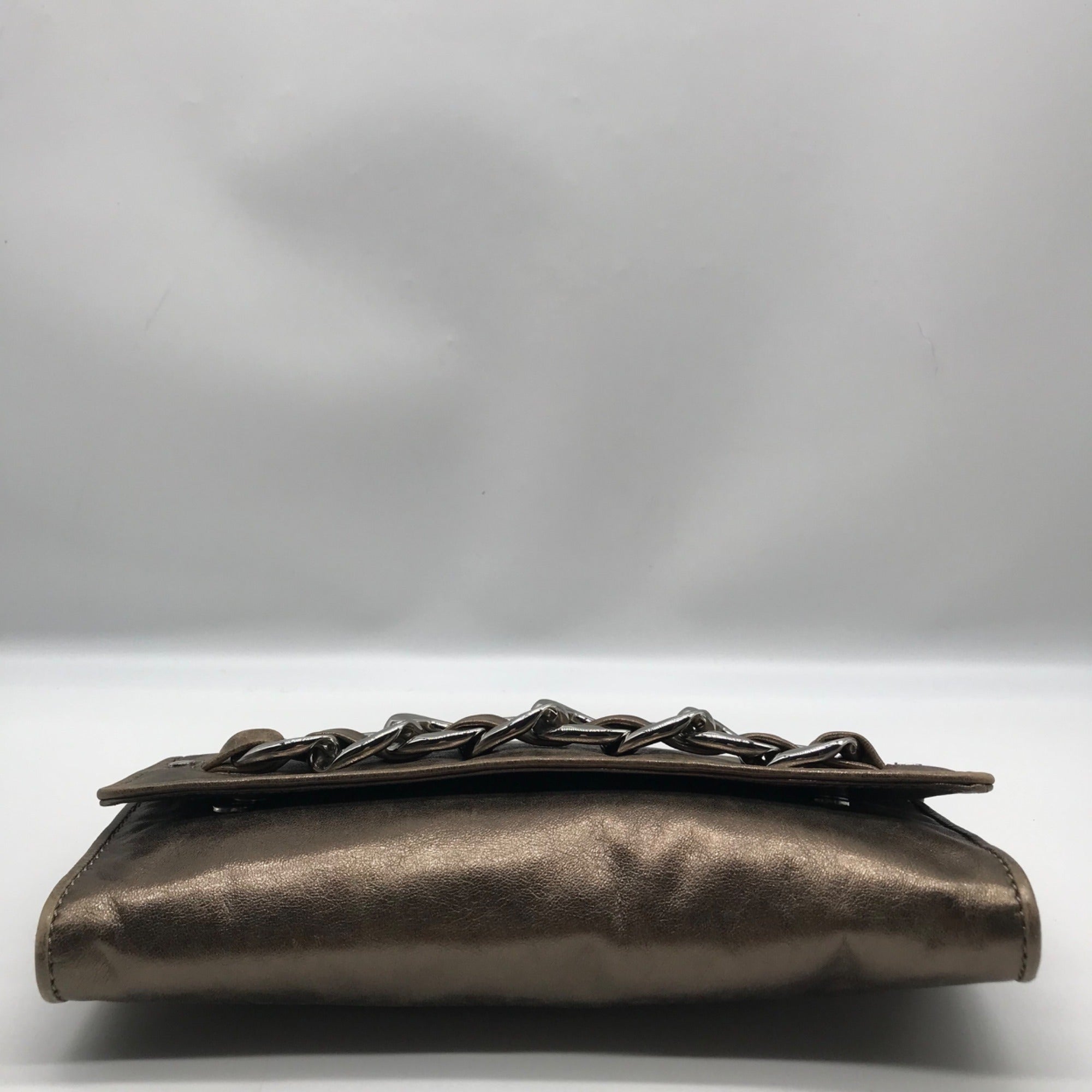 Michael Kors Metallic Light Gold Leather Chain Clutch