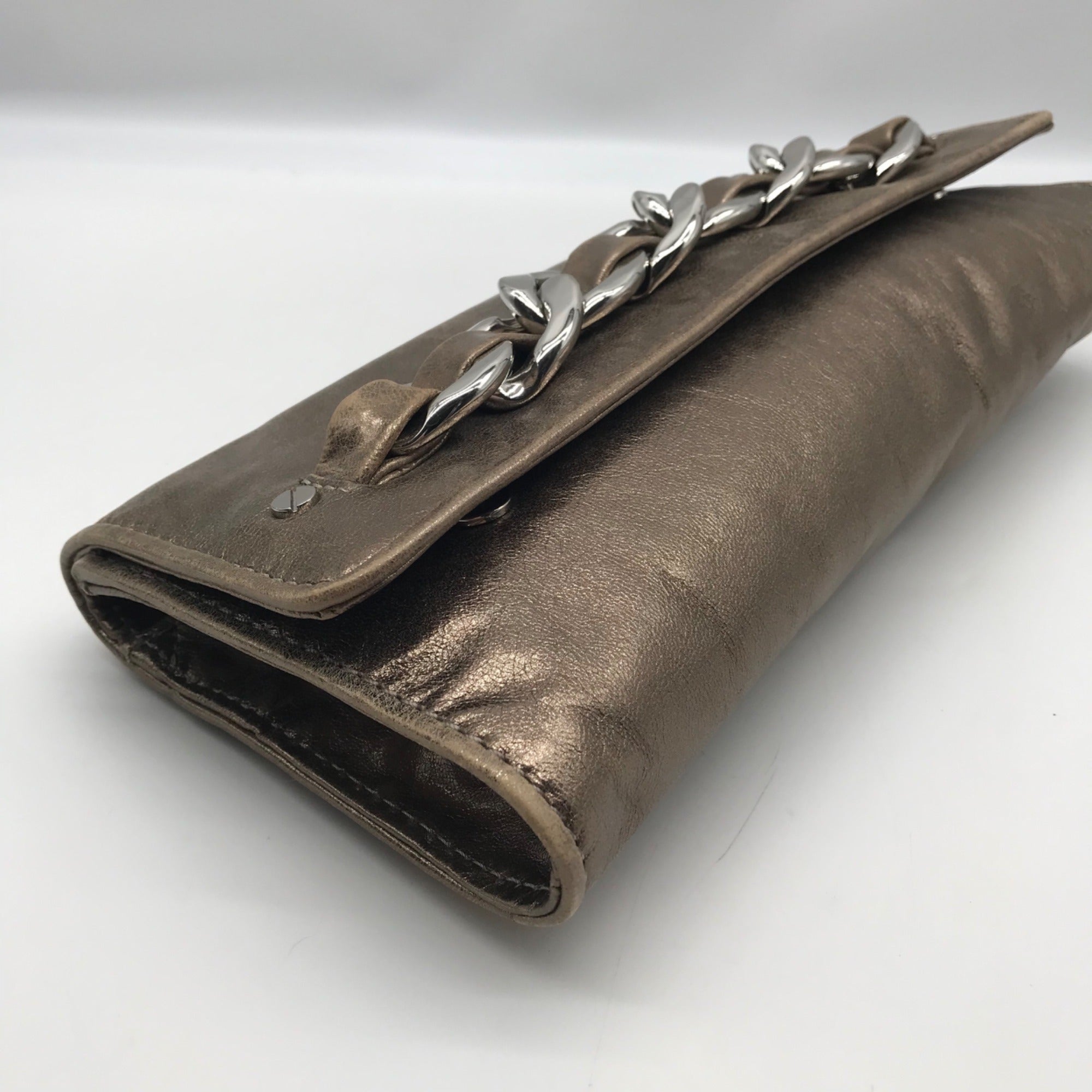 Michael Kors Metallic Light Gold Leather Chain Clutch