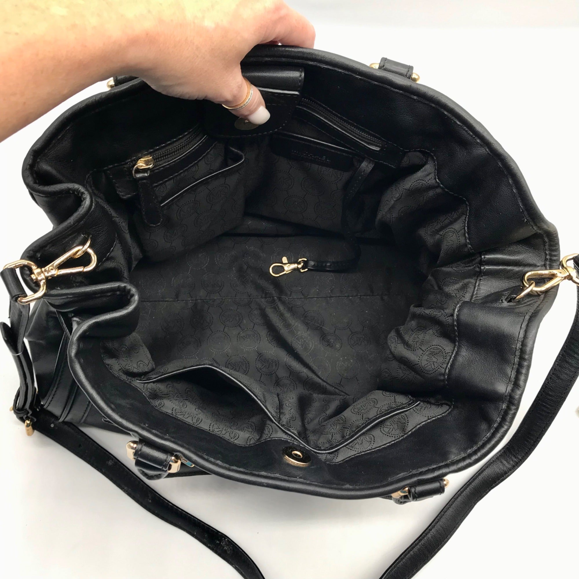 Michael Kors Black Leather Belted Hudson Convertible Shoulder Bag