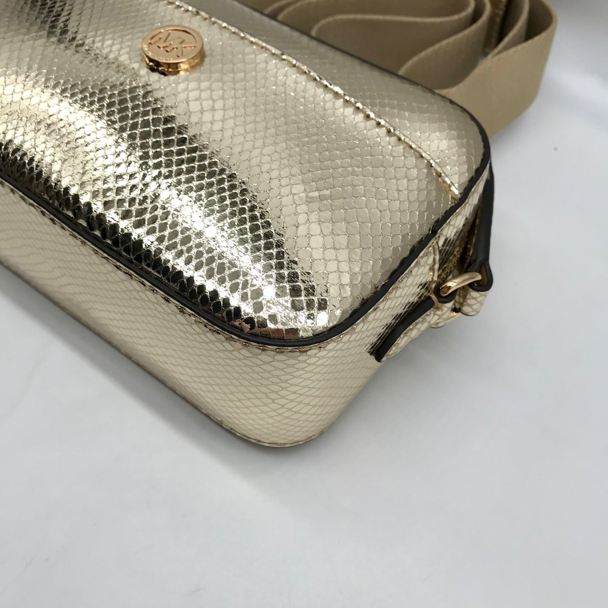Michael Kors Metallic Gold Leather Maisie 2-In-1 Camera Crossbody Bag
