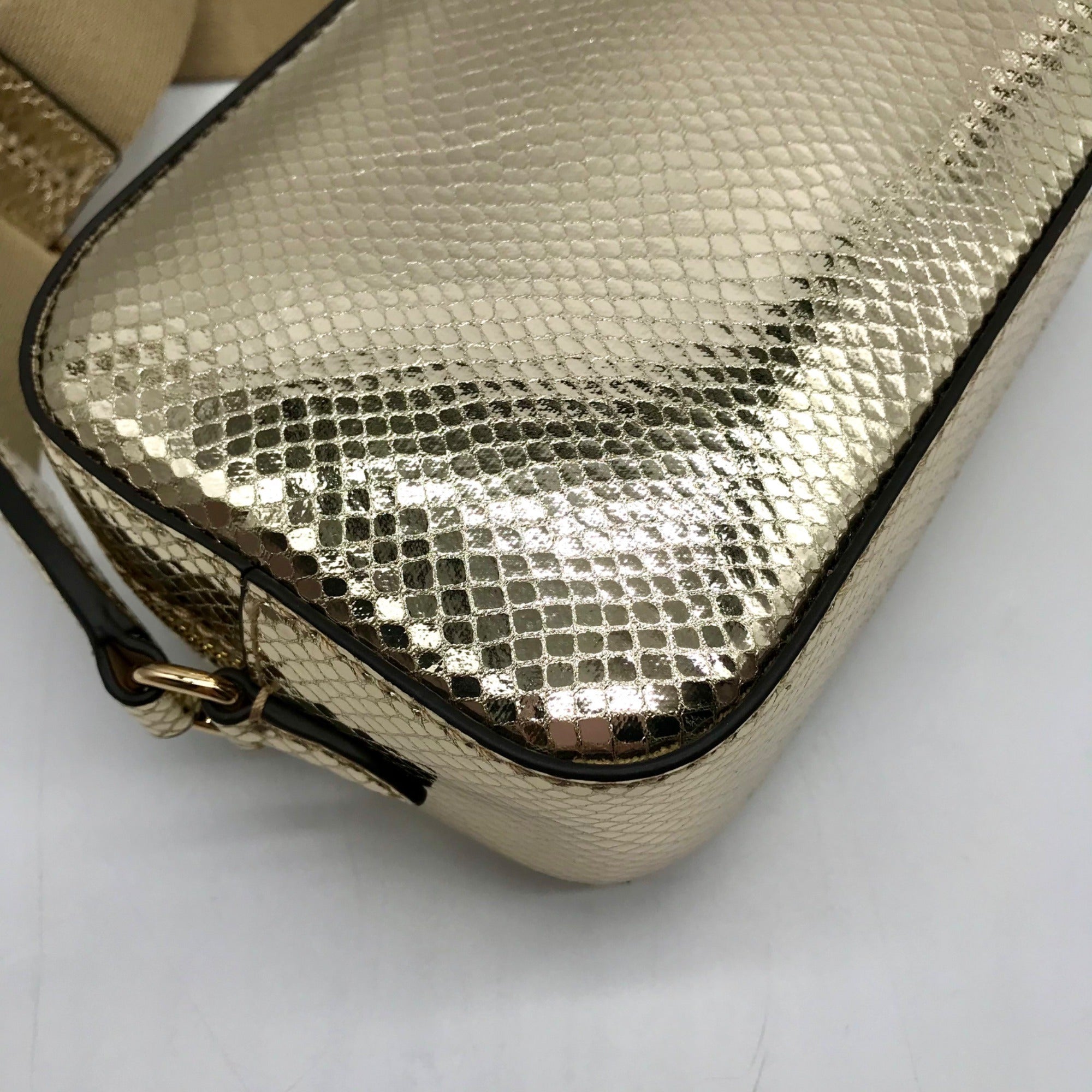 Michael Kors Metallic Gold Leather Maisie 2-In-1 Camera Crossbody Bag