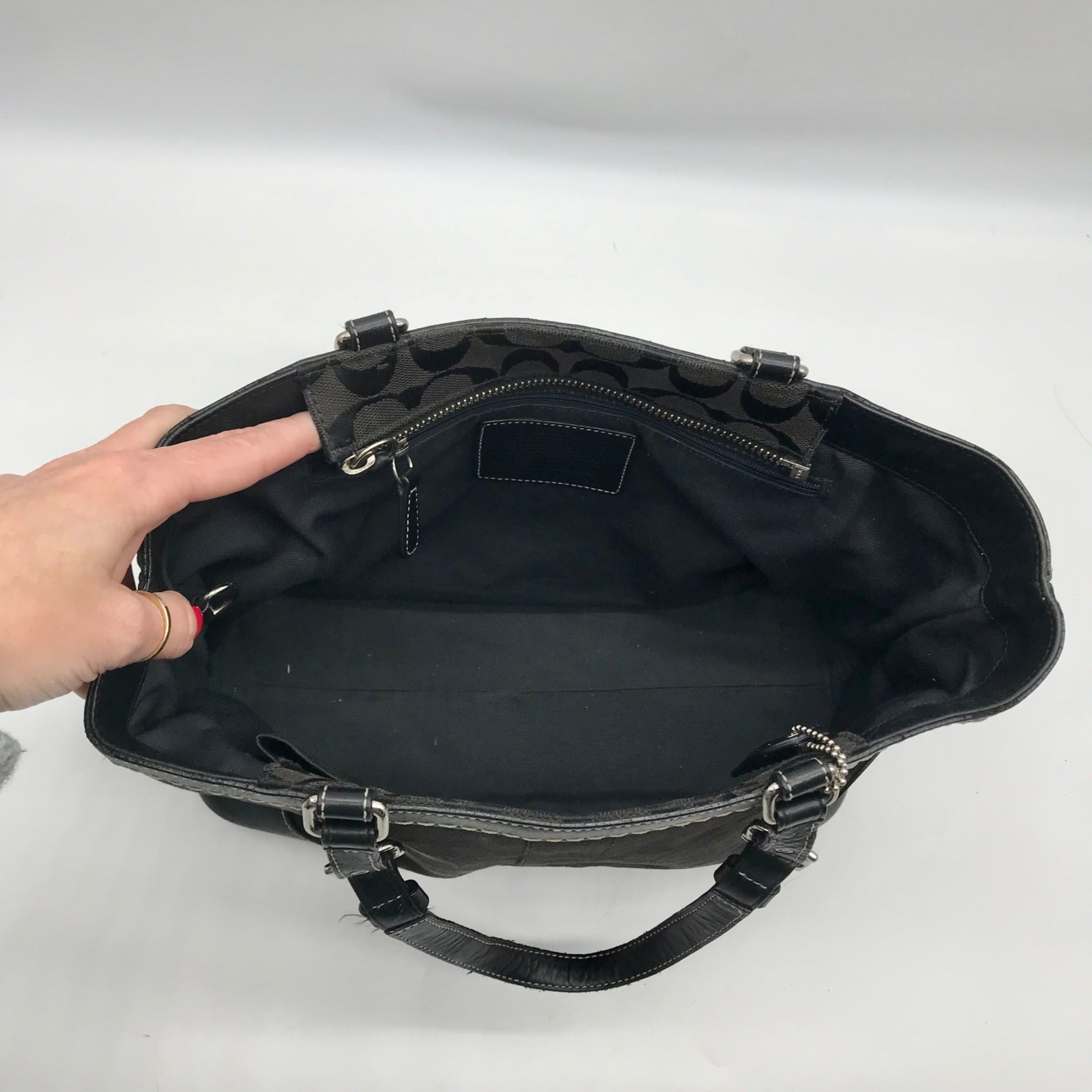 Coach Black Monogram Canvas Hampton Satchel Bag 6830