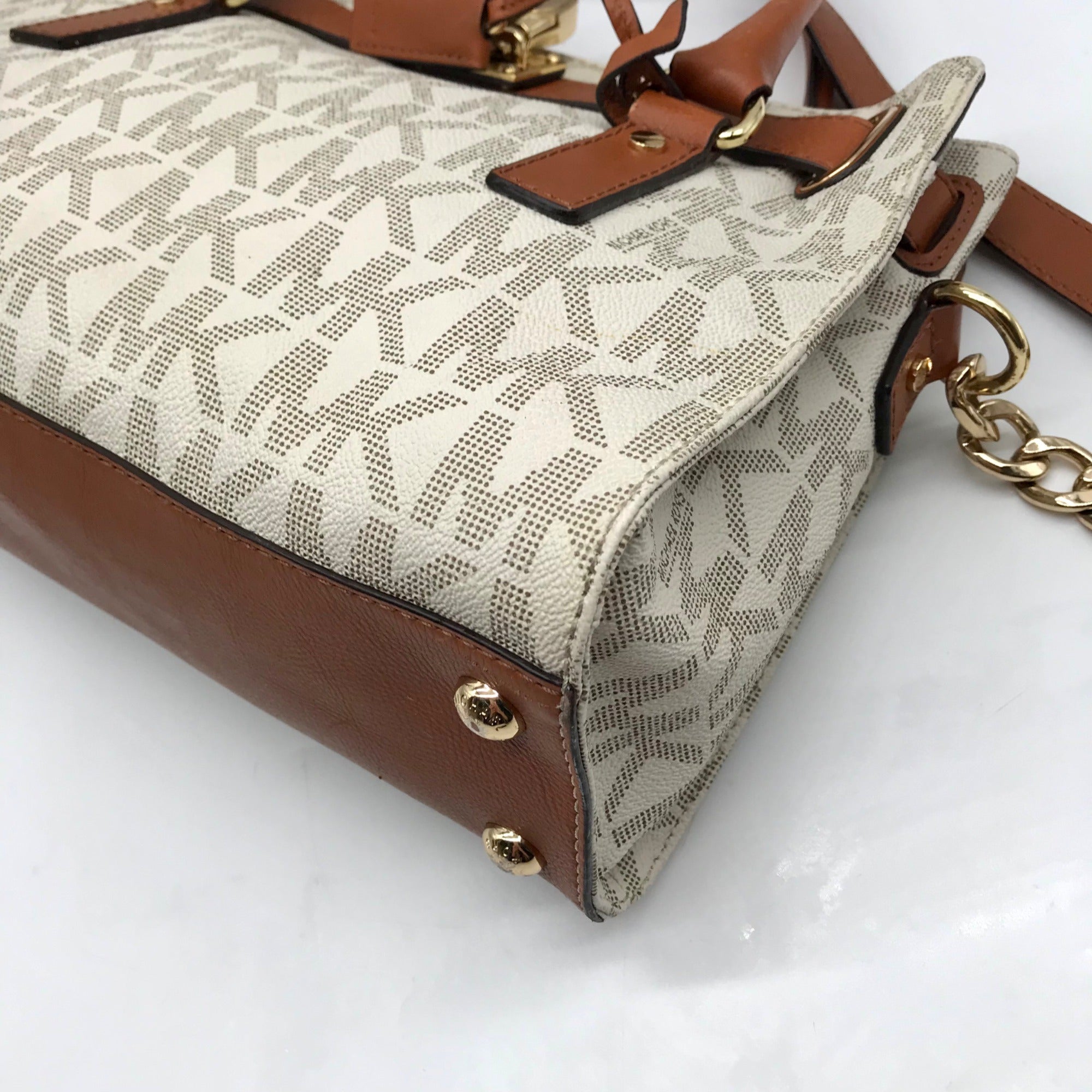 Michael Kors Ivory Monogram Canvas Hamilton Bag