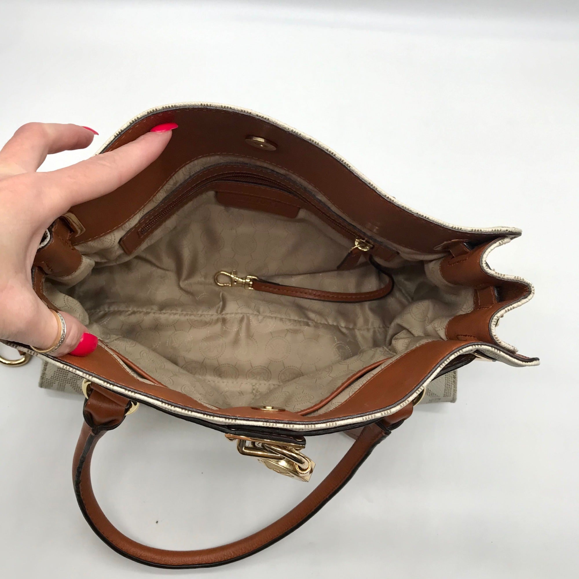 Michael Kors Ivory Monogram Canvas Hamilton Bag