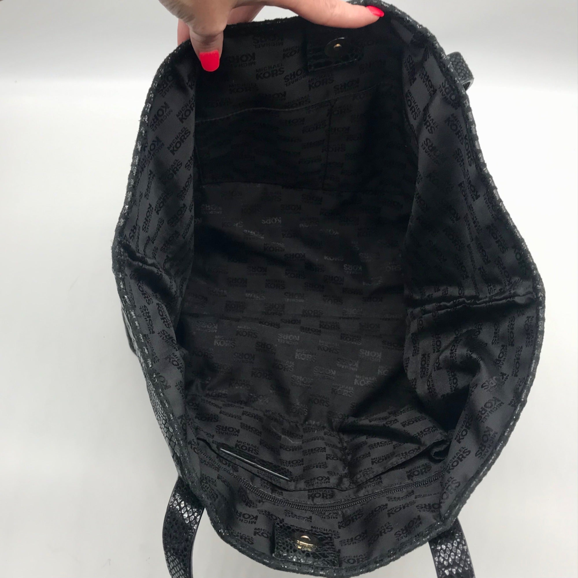 Michael Kors Black Snake-Embossed Leather Tote