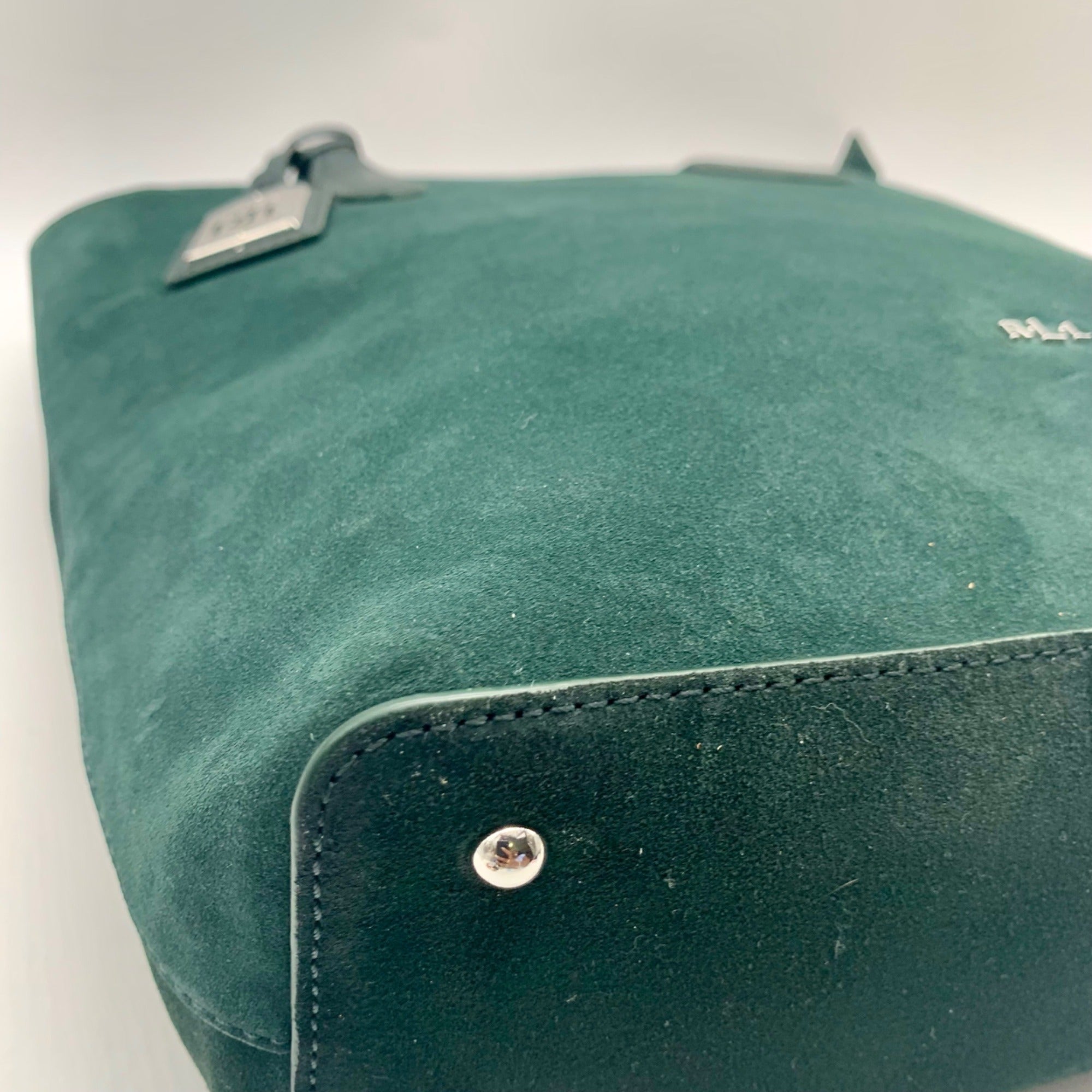 Ralph Lauren Pine Green Suede Alexis Tote Bag