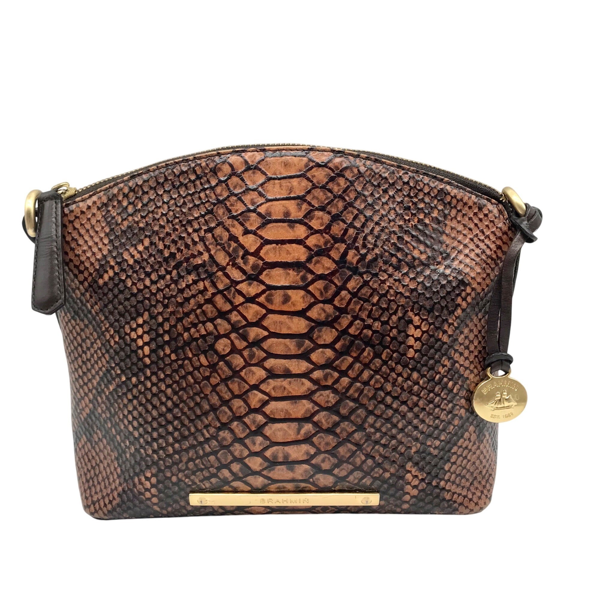 Brahmin Brown Snake Embossed Mini Dome Duxbury Crossbody