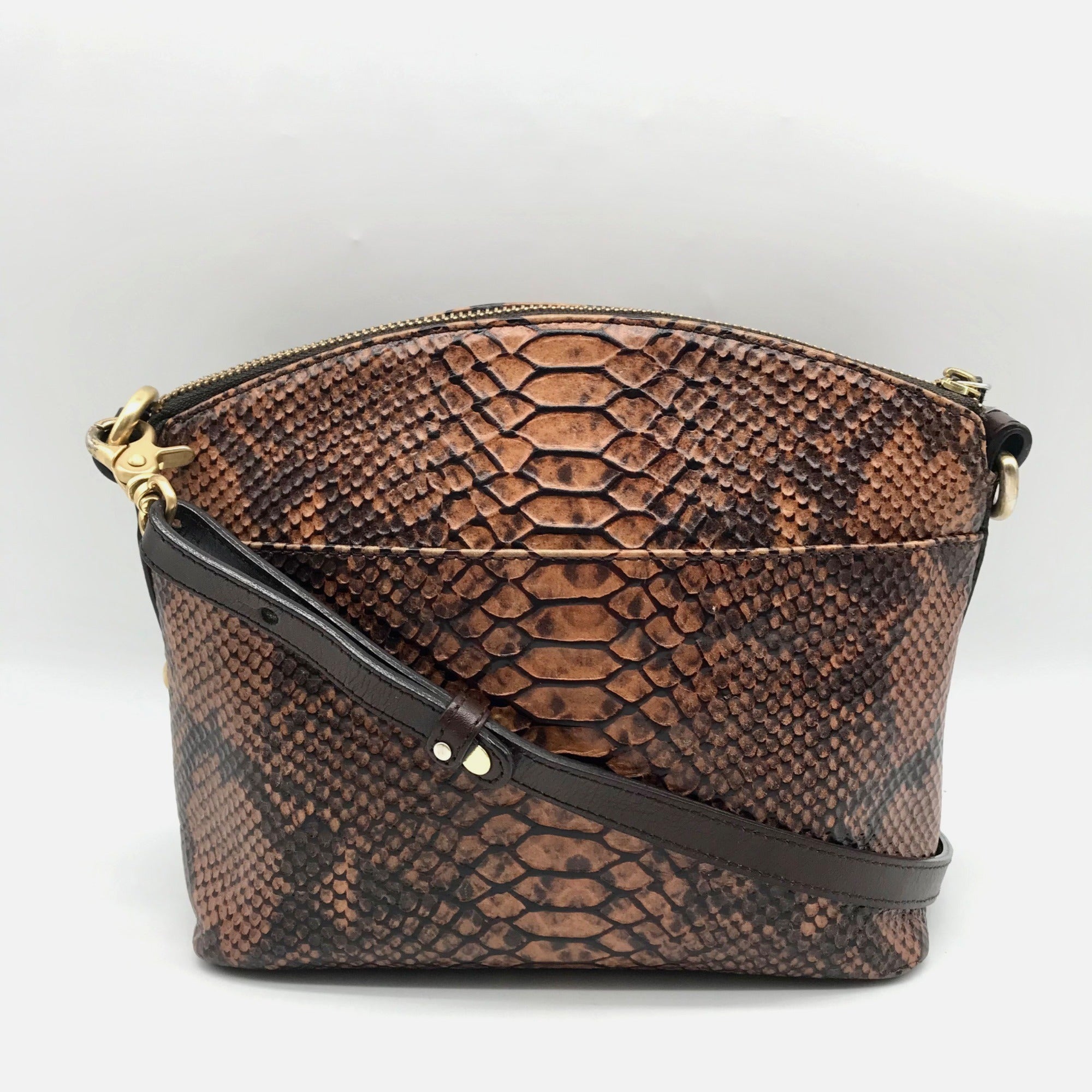 Brahmin Brown Snake Embossed Mini Dome Duxbury Crossbody