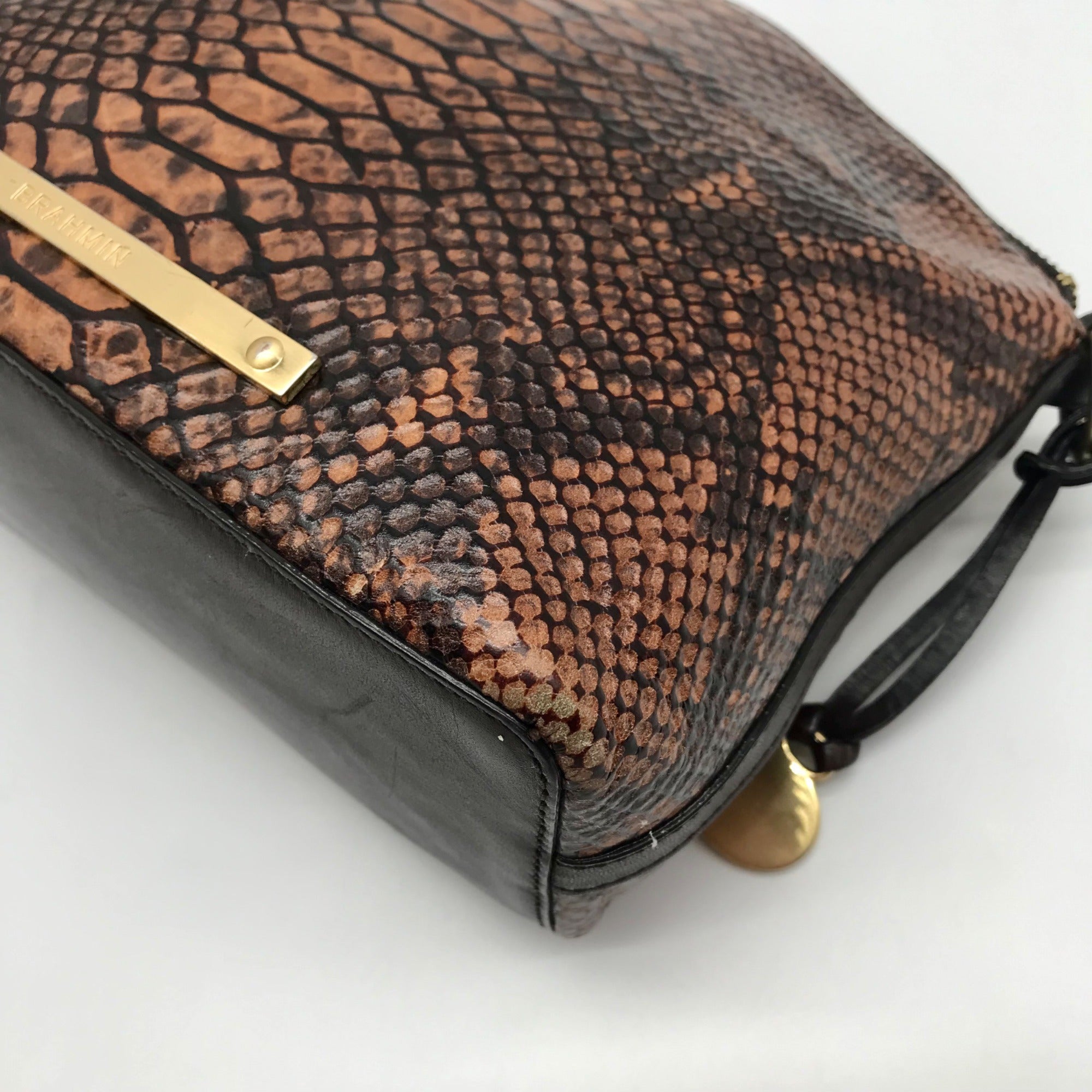 Brahmin Brown Snake Embossed Mini Dome Duxbury Crossbody