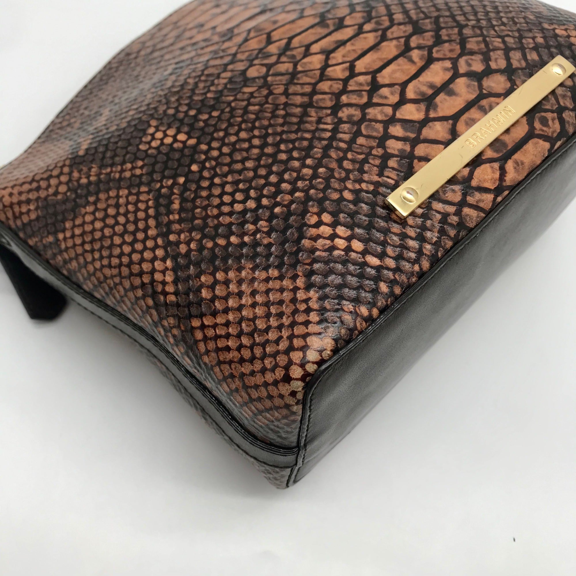 Brahmin Brown Snake Embossed Mini Dome Duxbury Crossbody