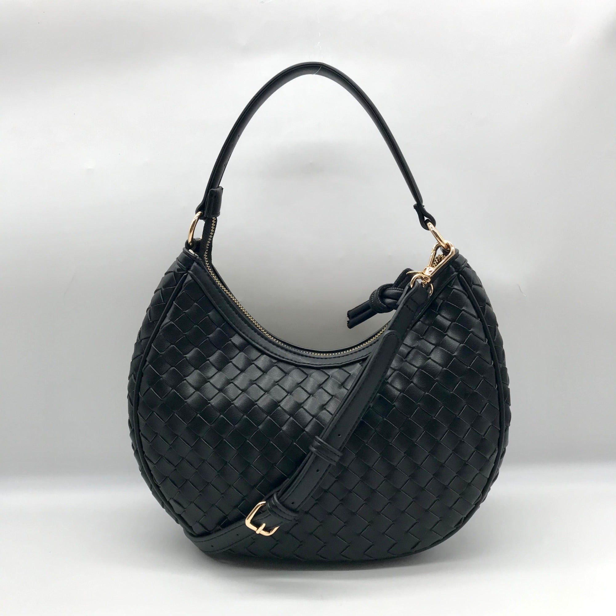 On 34th Black Woven Crossbody Convertible Satchel Bag